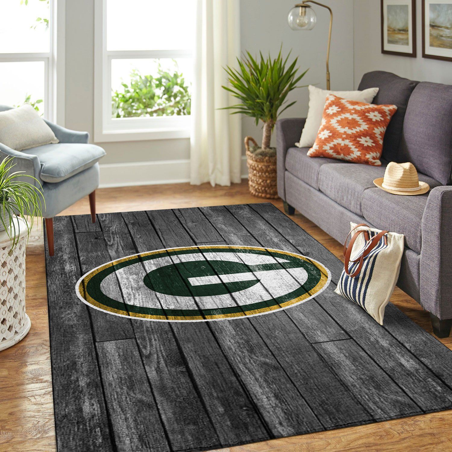 Green Bay Packers Nfl Team Logo Grey Wooden Style Style Nice Gift Home Decor Rectangle Area Rug - Indoor Outdoor Rugs