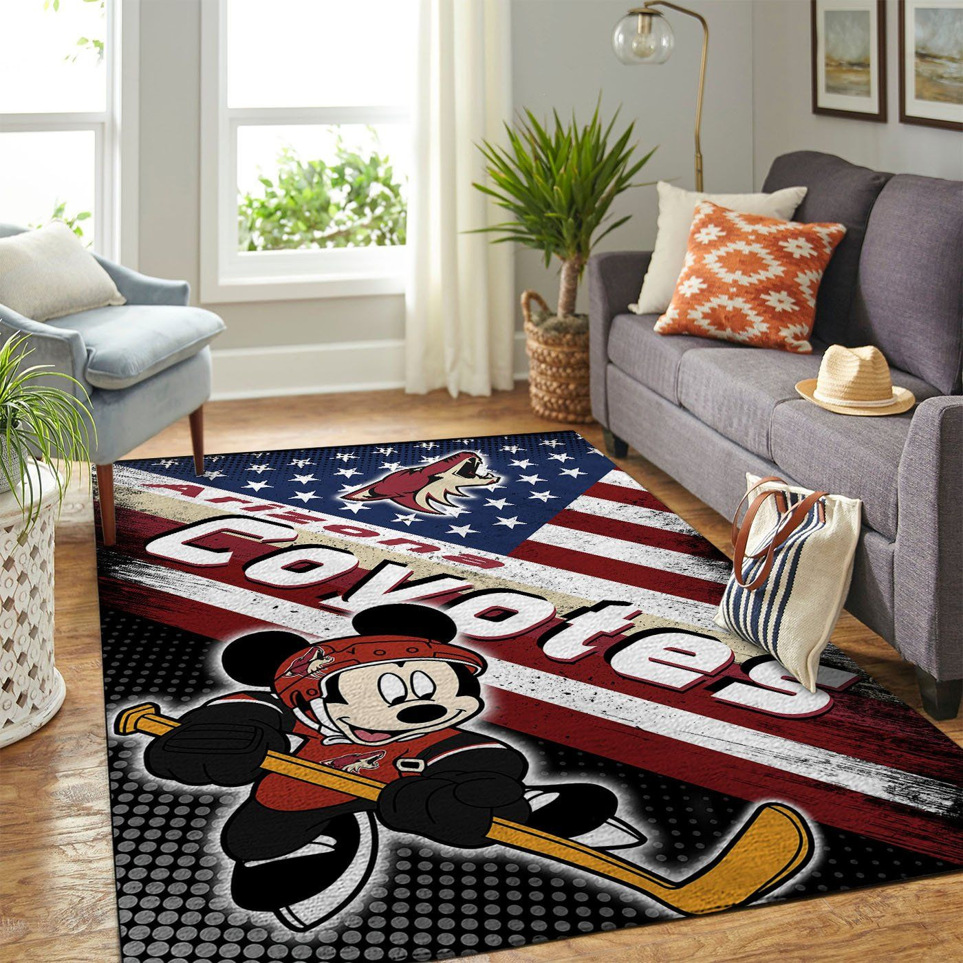 Arizona Coyotes Nhl Team Logo Mickey Us Style Nice Gift Home Decor Rectangle Area Rug - Indoor Outdoor Rugs