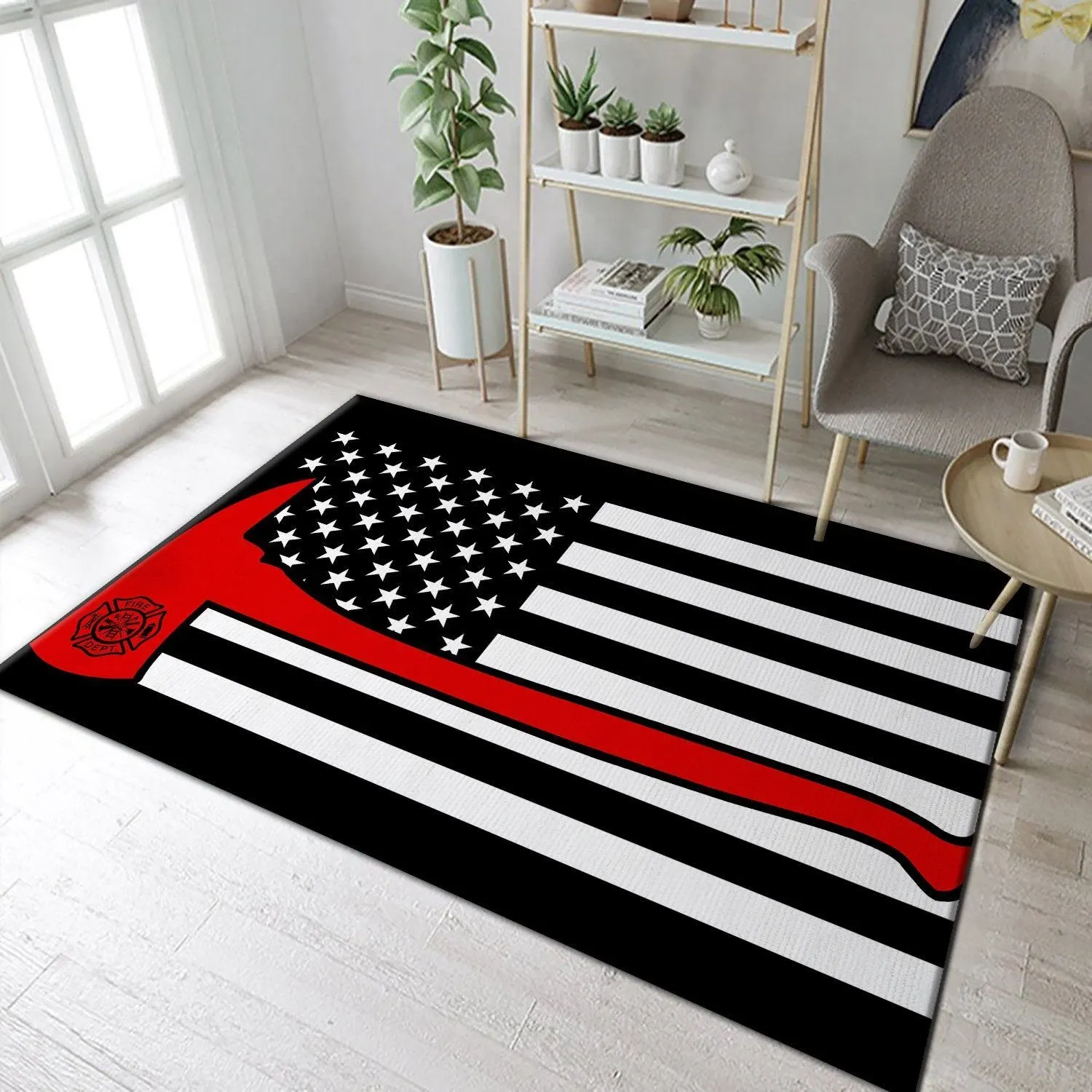 Firefighter Flag Rug Living Room Rugs Floor Decor - Indoor Outdoor Rugs