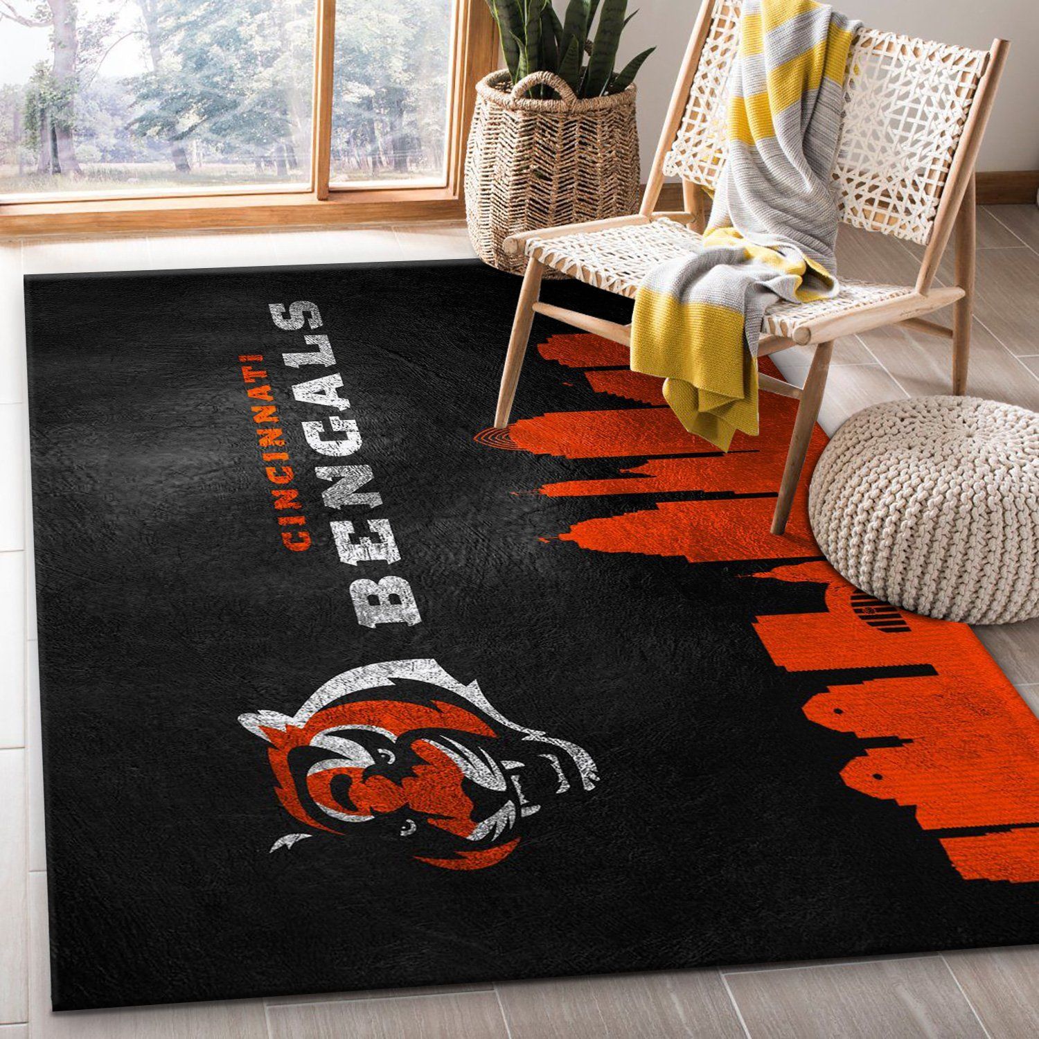 Cincinnati Bengals Skyline NFL Area Rug For Christmas, Living room and bedroom Rug, Home Decor Floor Decor - Indoor Outdoor Rugs