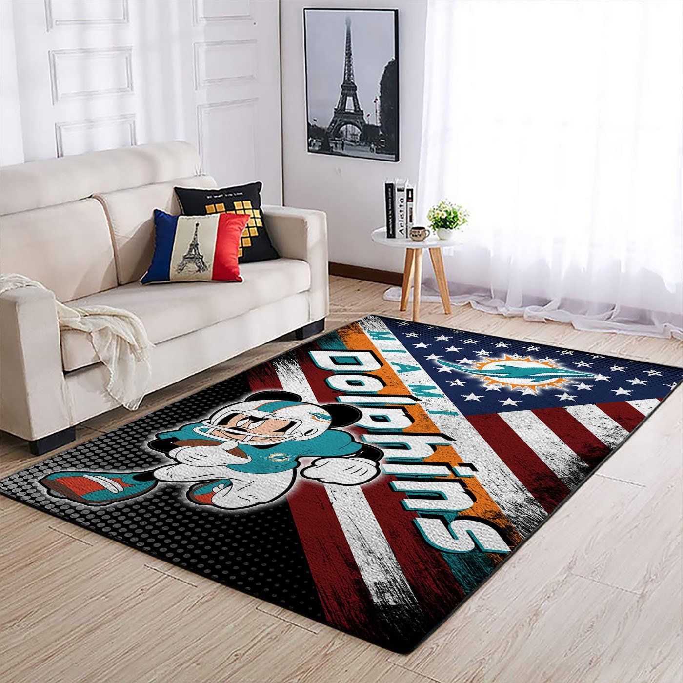 Miami Dolphins Nfl Team Logo Mickey Us Style Nice Gift Home Decor Area Rug Rugs For Living Room - Indoor Outdoor Rugs