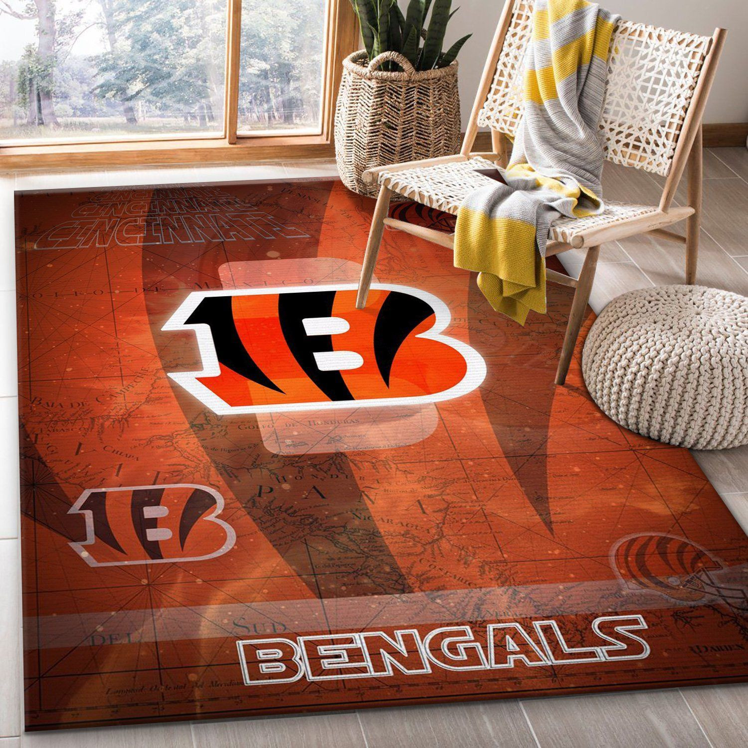 Cincinnati Bengals Nfl Logo Area Rug For Gift Living Room Rug US Gift Decor - Indoor Outdoor Rugs