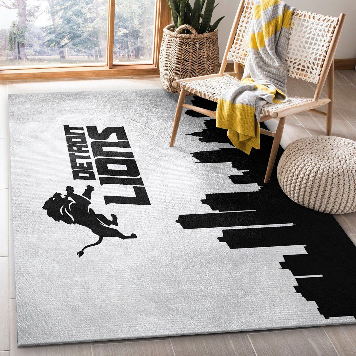 Detroit Lions Skyline NFL Area Rug, Kitchen Rug, Home US Decor - Indoor Outdoor Rugs