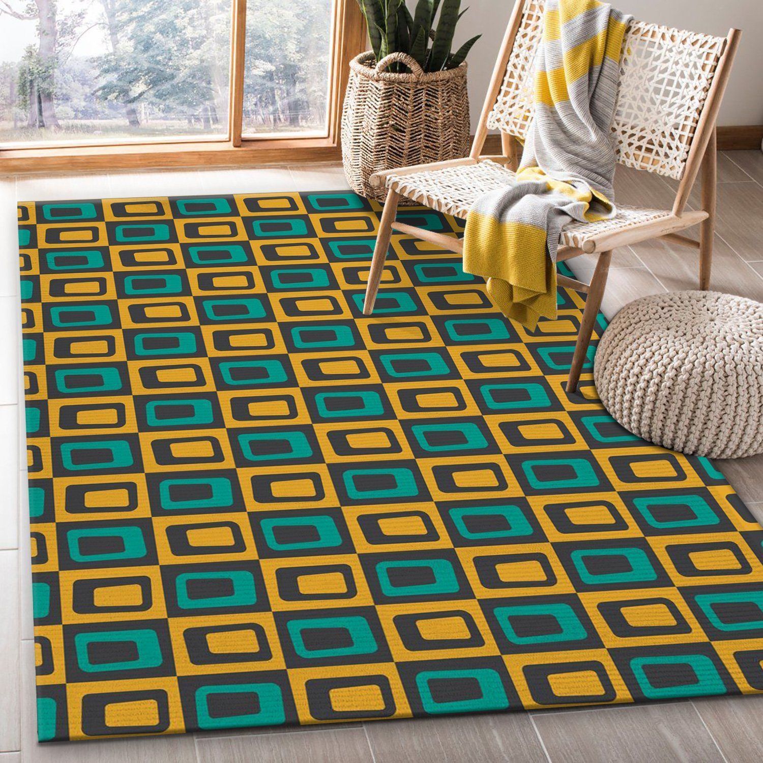 Midcentury Pattern 75 Area Rug Carpet, Kitchen Rug, Home US Decor - Indoor Outdoor Rugs