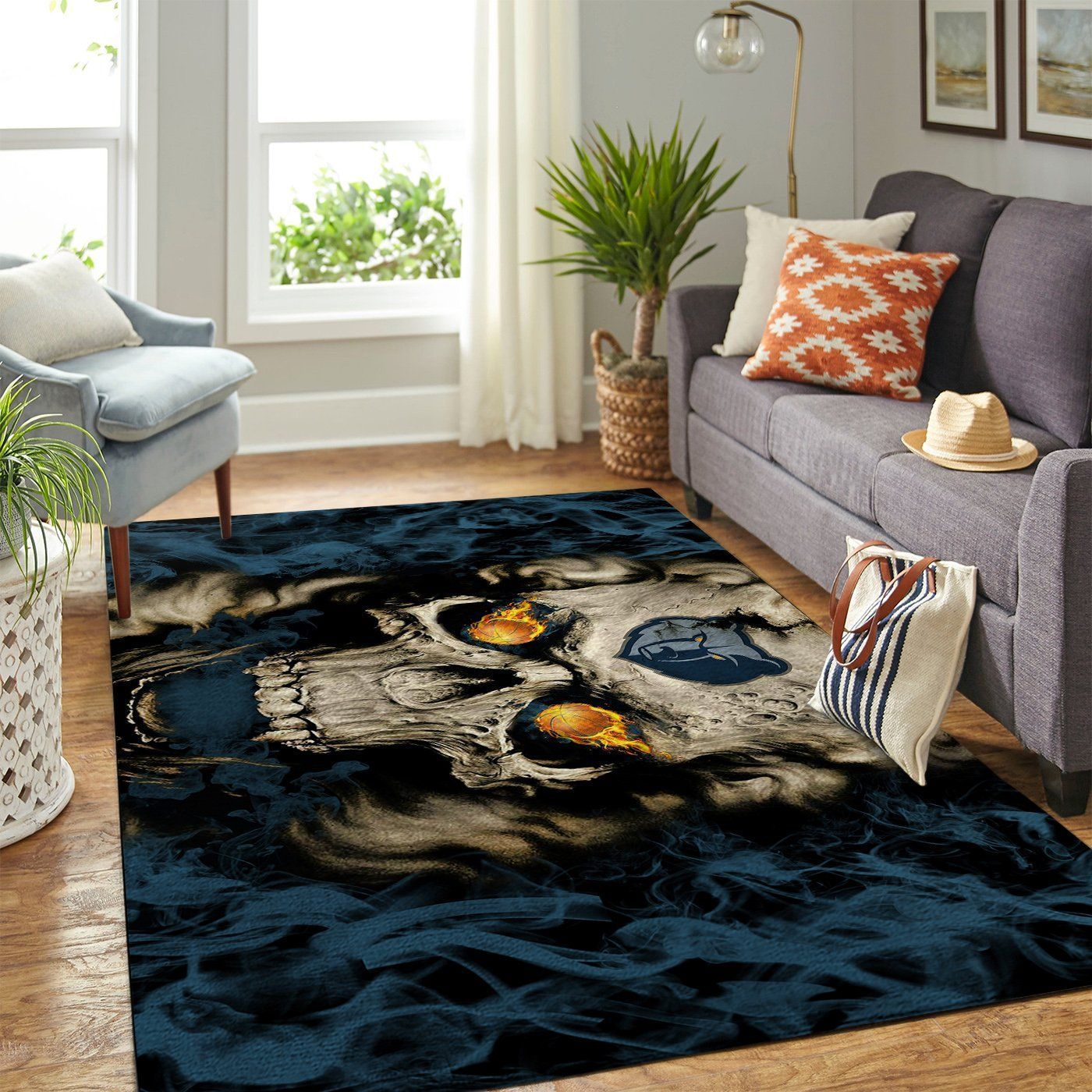 Memphis Grizzlies Nba Team Logo Skull Style Nice Gift Home Decor Rectangle Area Rug - Indoor Outdoor Rugs