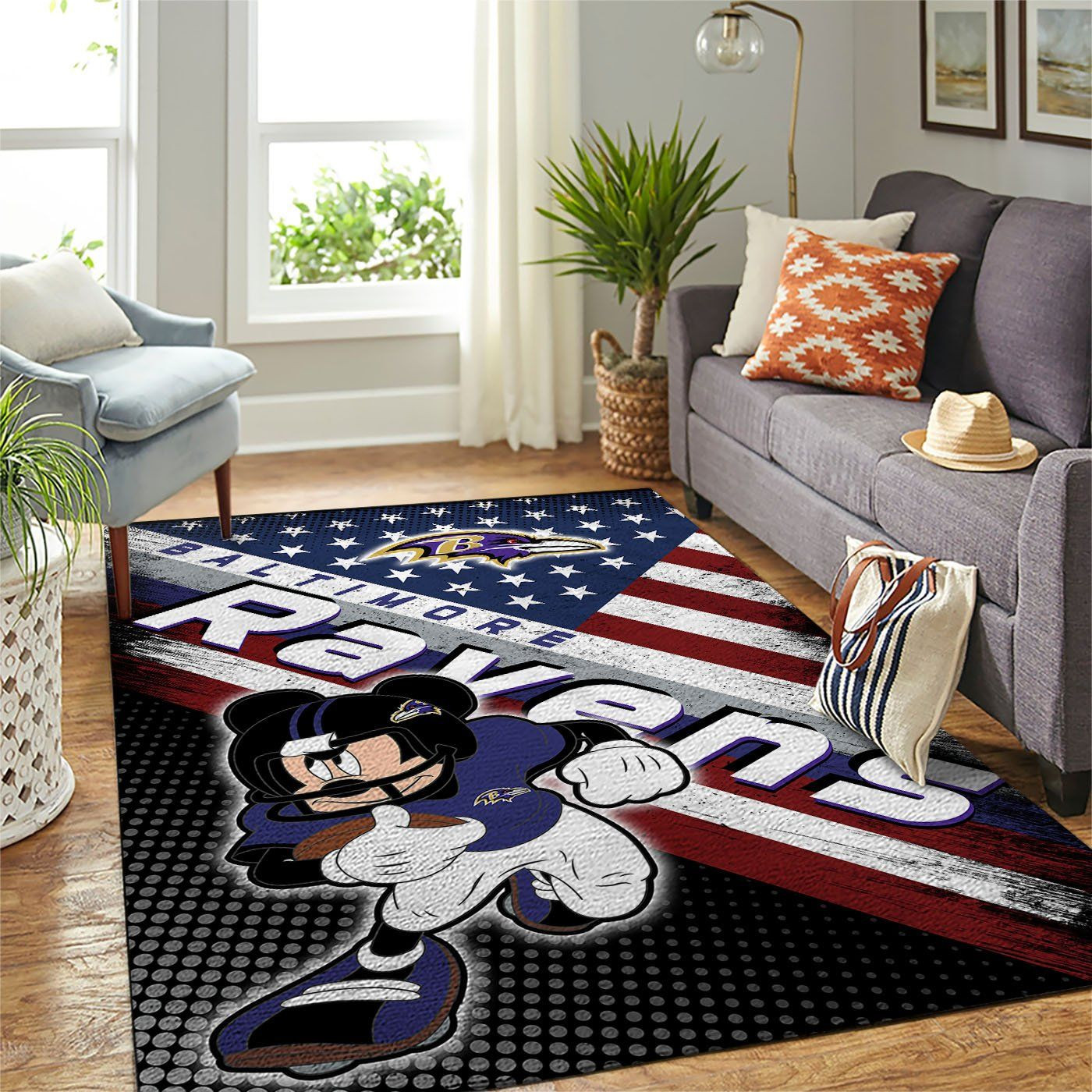 Baltimore Ravens Nfl Team Logo Mickey Us Style Nice Gift Home Decor Rectangle Area Rug - Indoor Outdoor Rugs