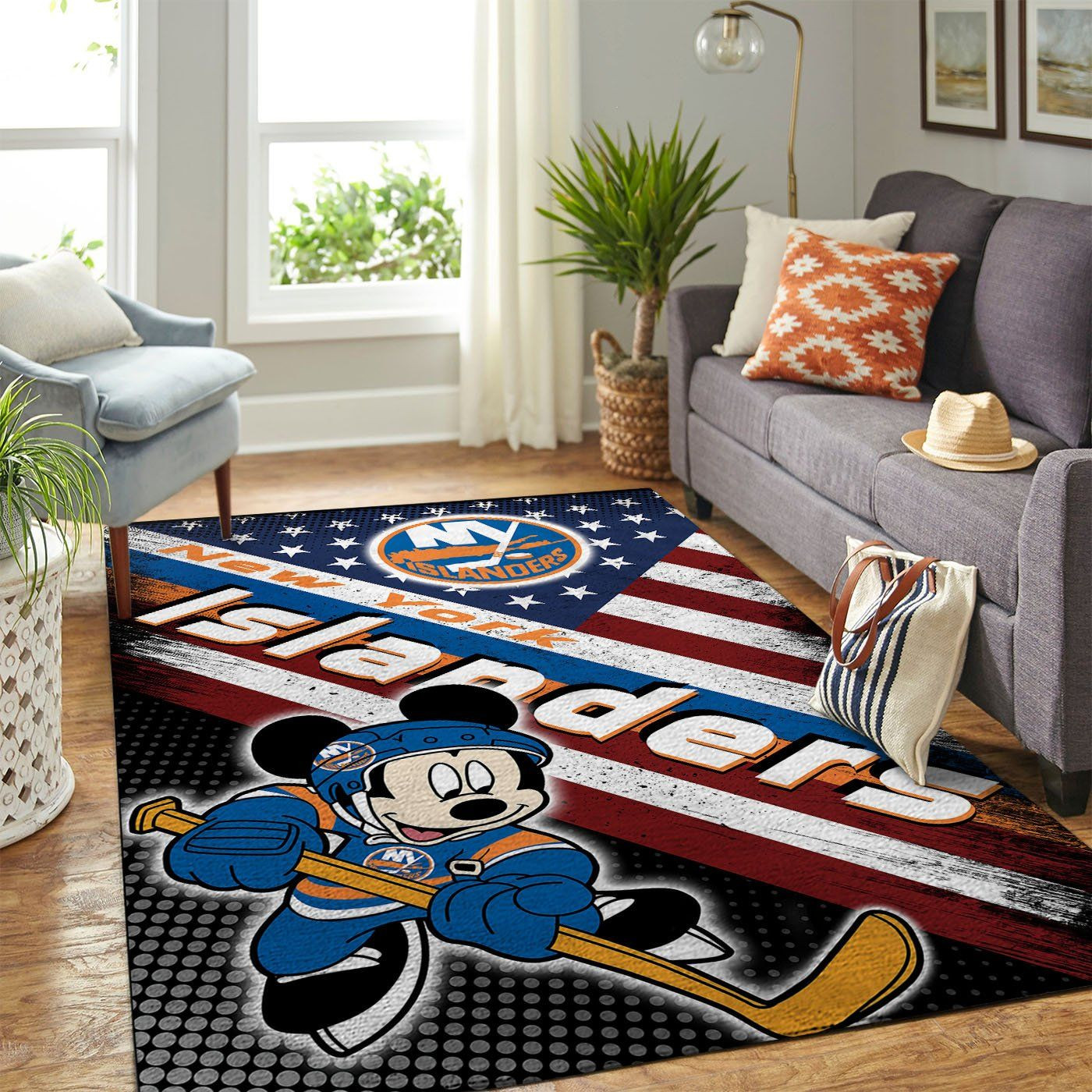 New York Islanders Nhl Team Logo Mickey Us Style Nice Gift Home Decor Rectangle Area Rug - Indoor Outdoor Rugs