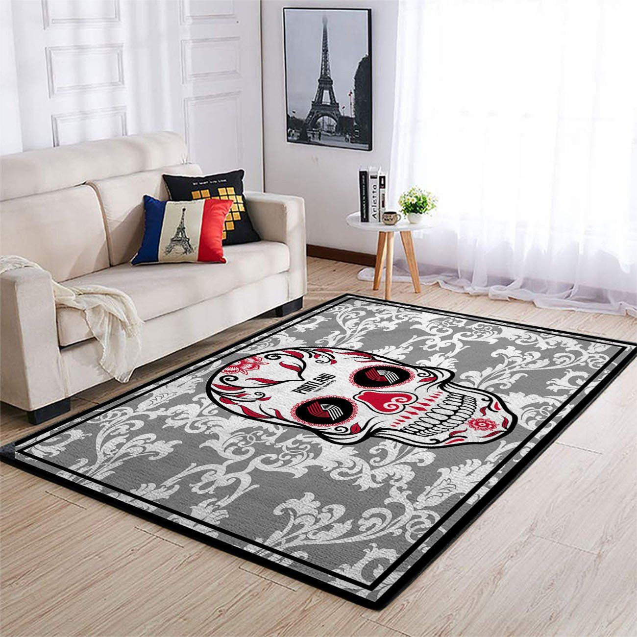 Portland Trailblazers Nba Team Logo Skull Flower Style Nice Gift Home Decor Rectangle Area Rug - Indoor Outdoor Rugs