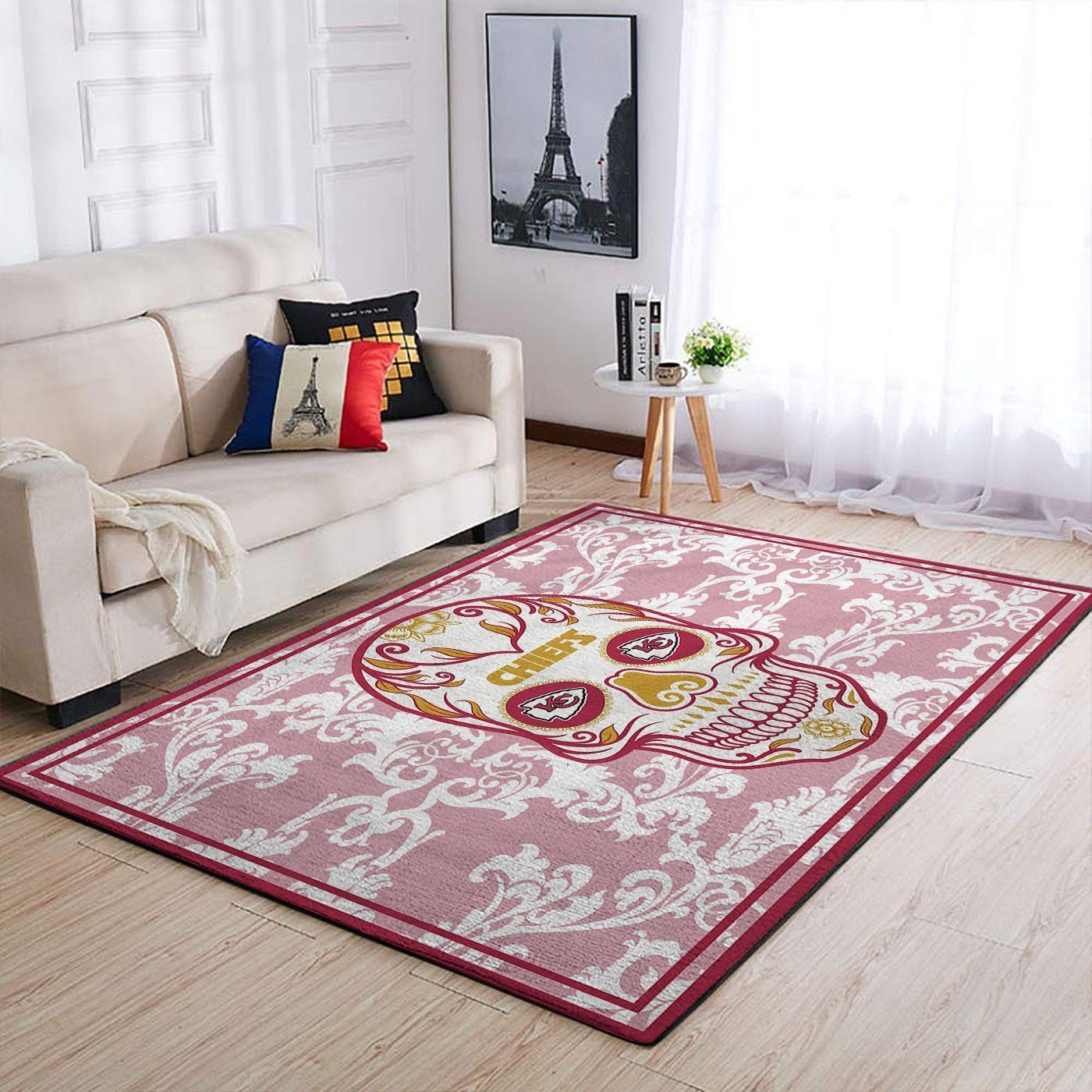 Kansas City Chiefs Nfl Team Logo Skull Flower Style Nice Gift Home Decor Rectangle Area Rug - Indoor Outdoor Rugs