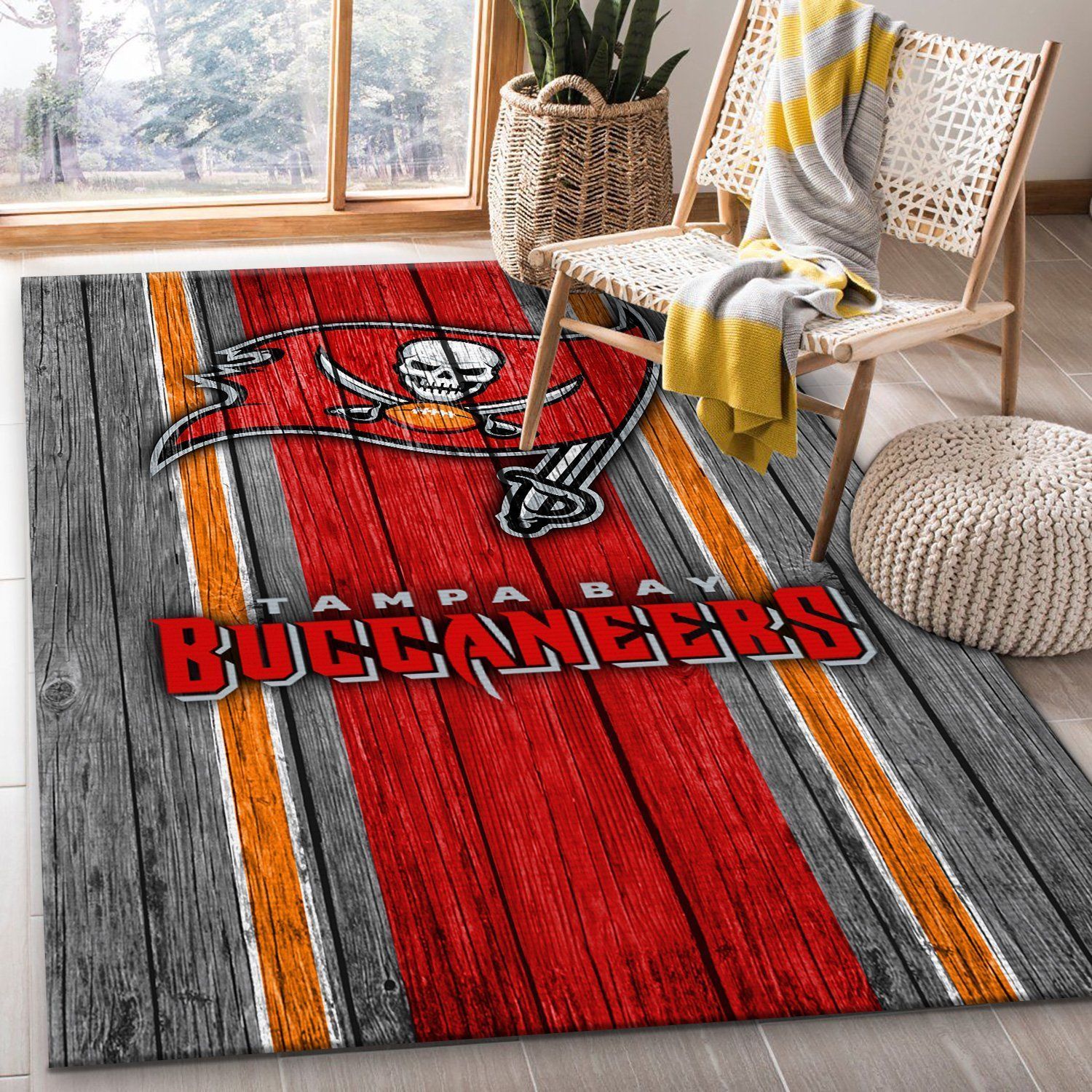 Tampa Bay Buccaneers NFL Team Logo Wooden Style Style Nice Gift Home Decor Rectangle Area Rug - Indoor Outdoor Rugs