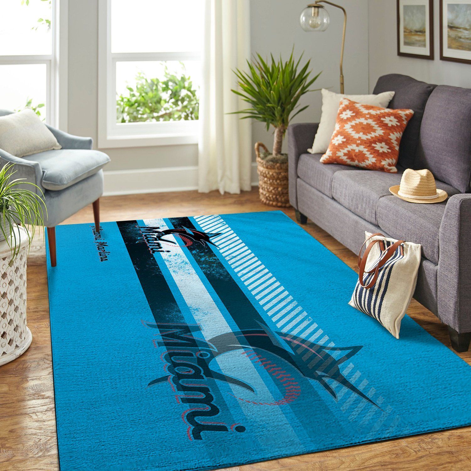 Miami Marlins Mlb Team Logo Nice Gift Home Decor Rectangle Area Rug - Indoor Outdoor Rugs