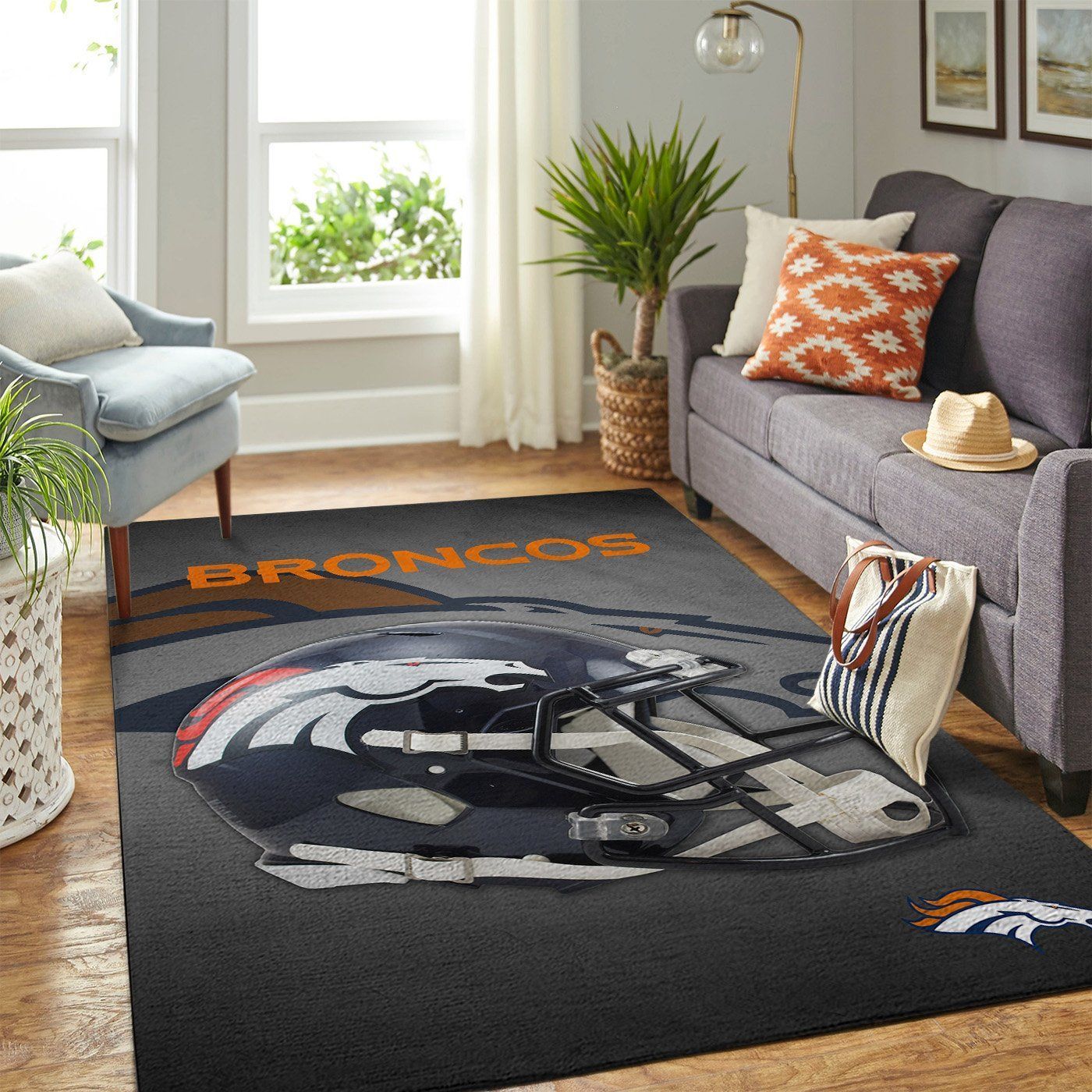 Denver Broncos Nfl Team Logo Helmet Nice Gift Home Decor Rectangle Area Rug - Indoor Outdoor Rugs