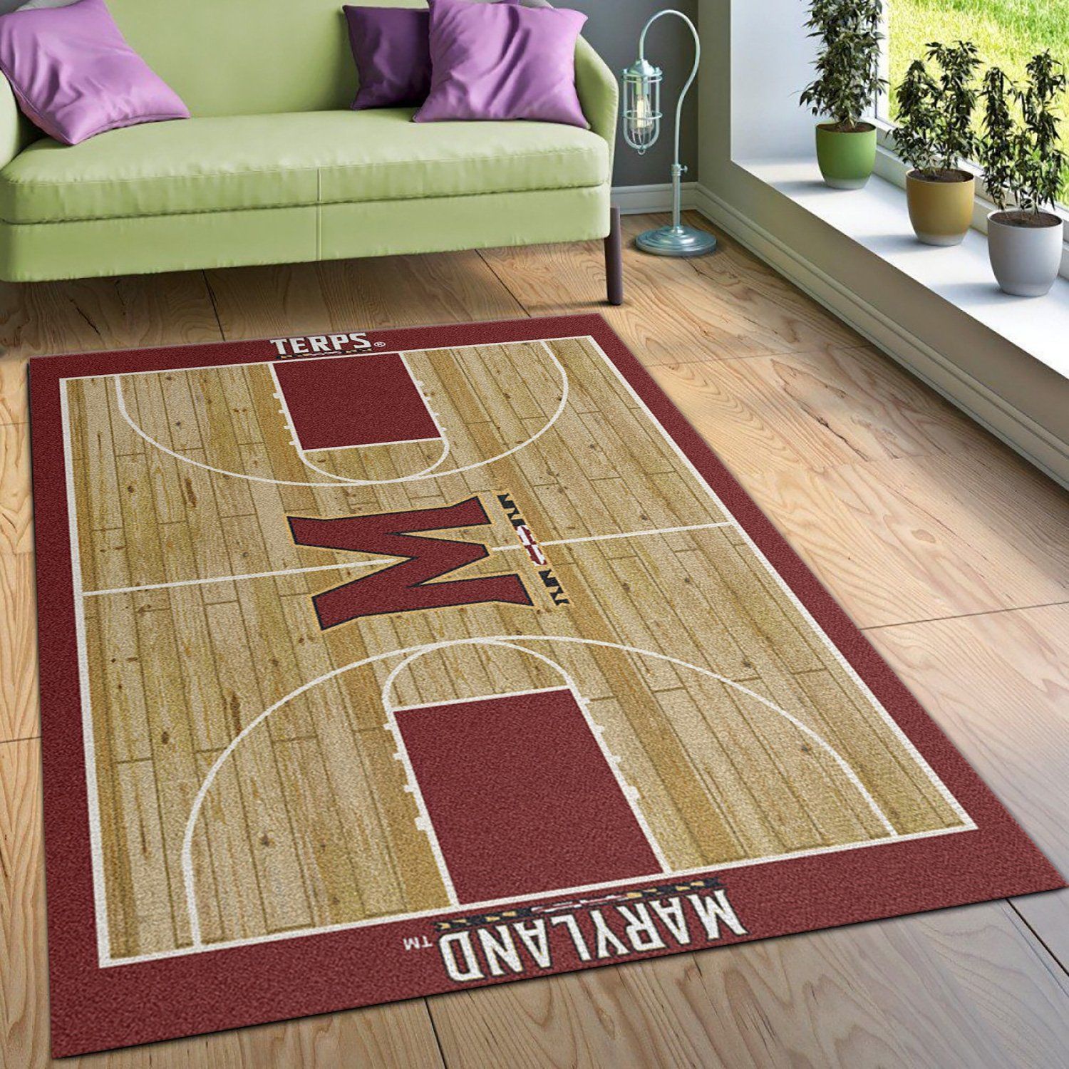 College Home Court C Maryland Basketball Team Logo Area Rug, Living Room Rug, US Gift Decor - Indoor Outdoor Rugs