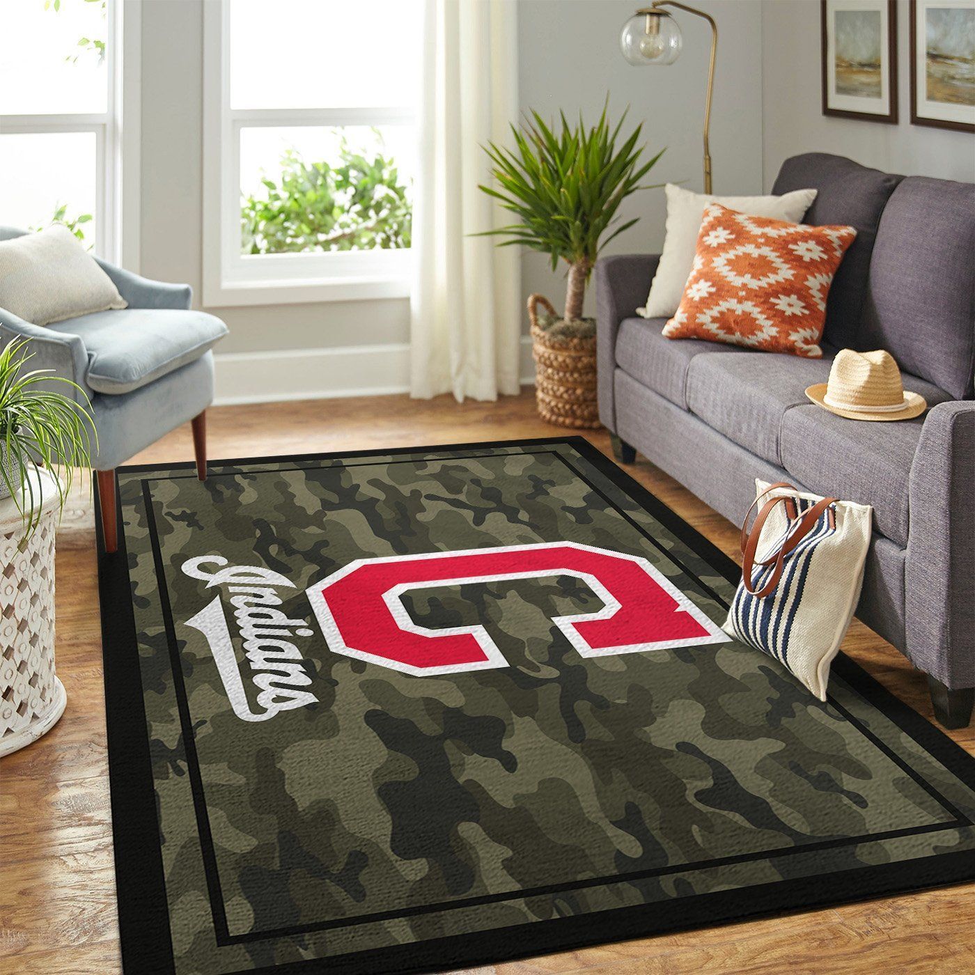 Cleveland Indians Mlb Team Logo Camo Style Nice Gift Home Decor Rectangle Area Rug - Indoor Outdoor Rugs