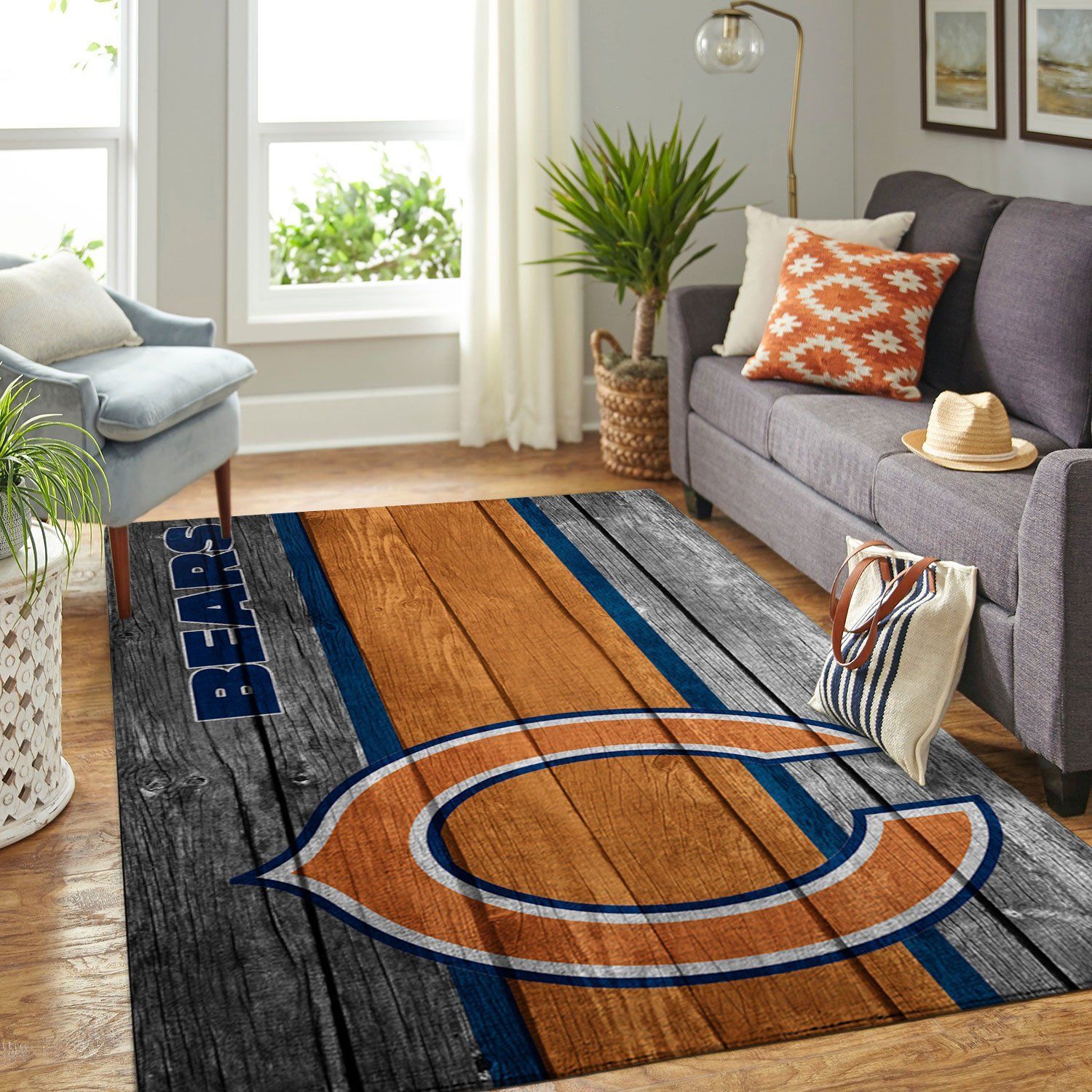 Chicago Bears Nfl Team Logo Wooden Style Style Nice Gift Home Decor Rectangle Area Rug - Indoor Outdoor Rugs