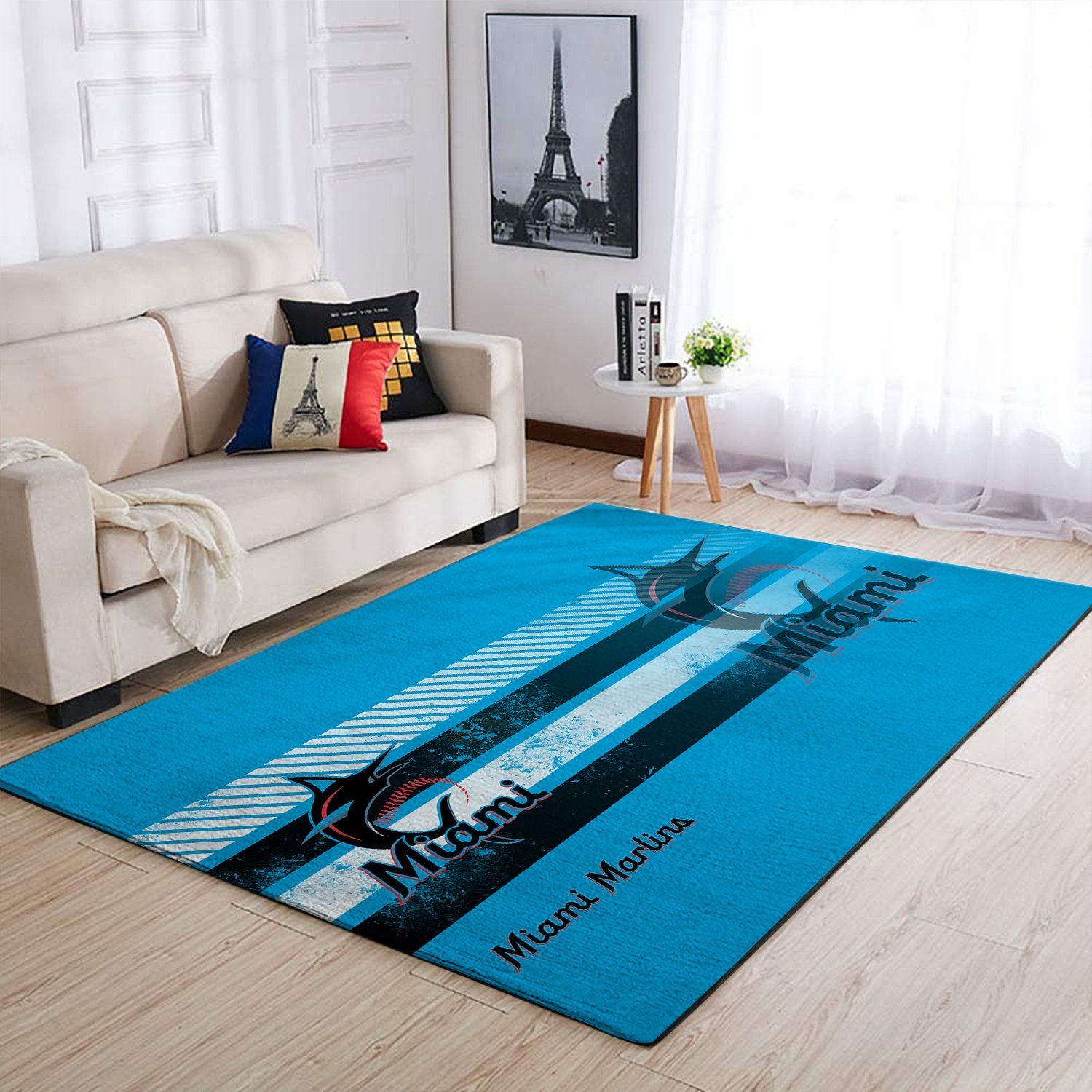 Miami Marlins Mlb Team Logo Nice Gift Home Decor Rectangle Area Rug - Indoor Outdoor Rugs