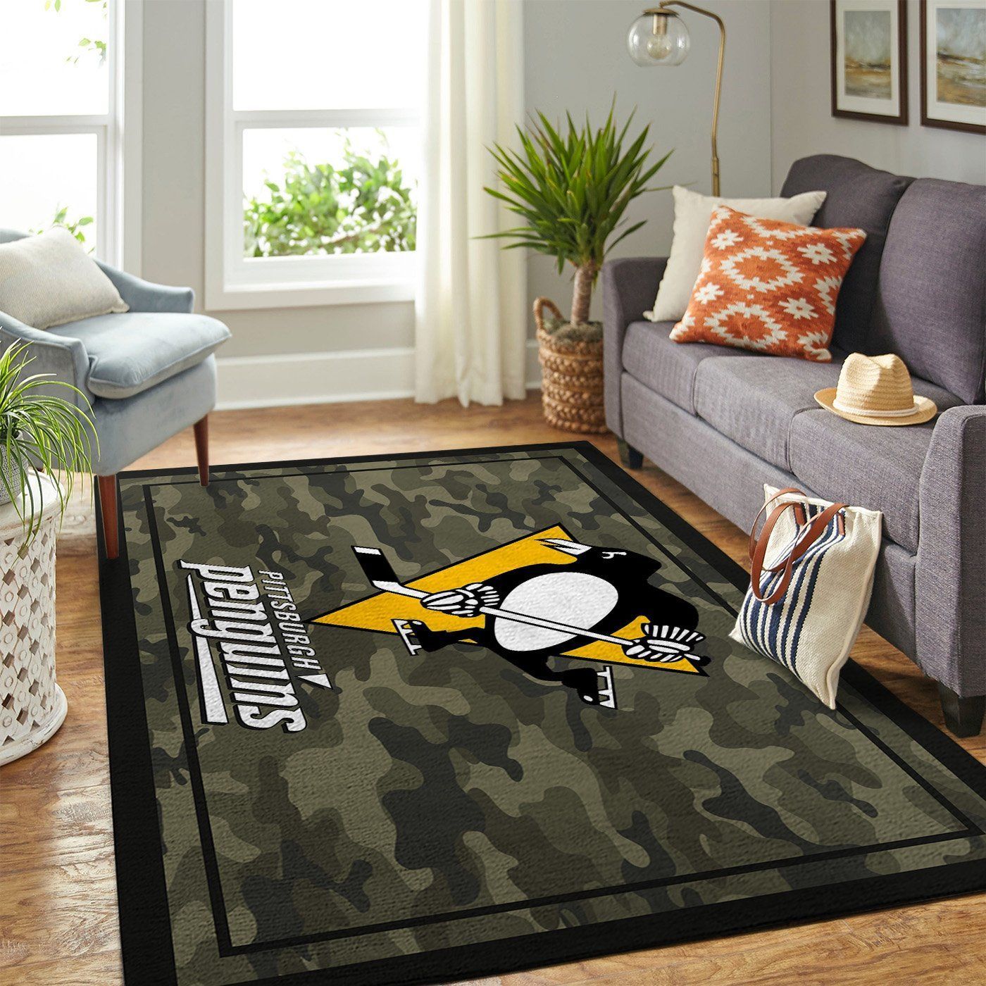 Pittsburgh Penguins Nhl Team Logo Camo Style Nice Gift Home Decor Rectangle Area Rug - Indoor Outdoor Rugs