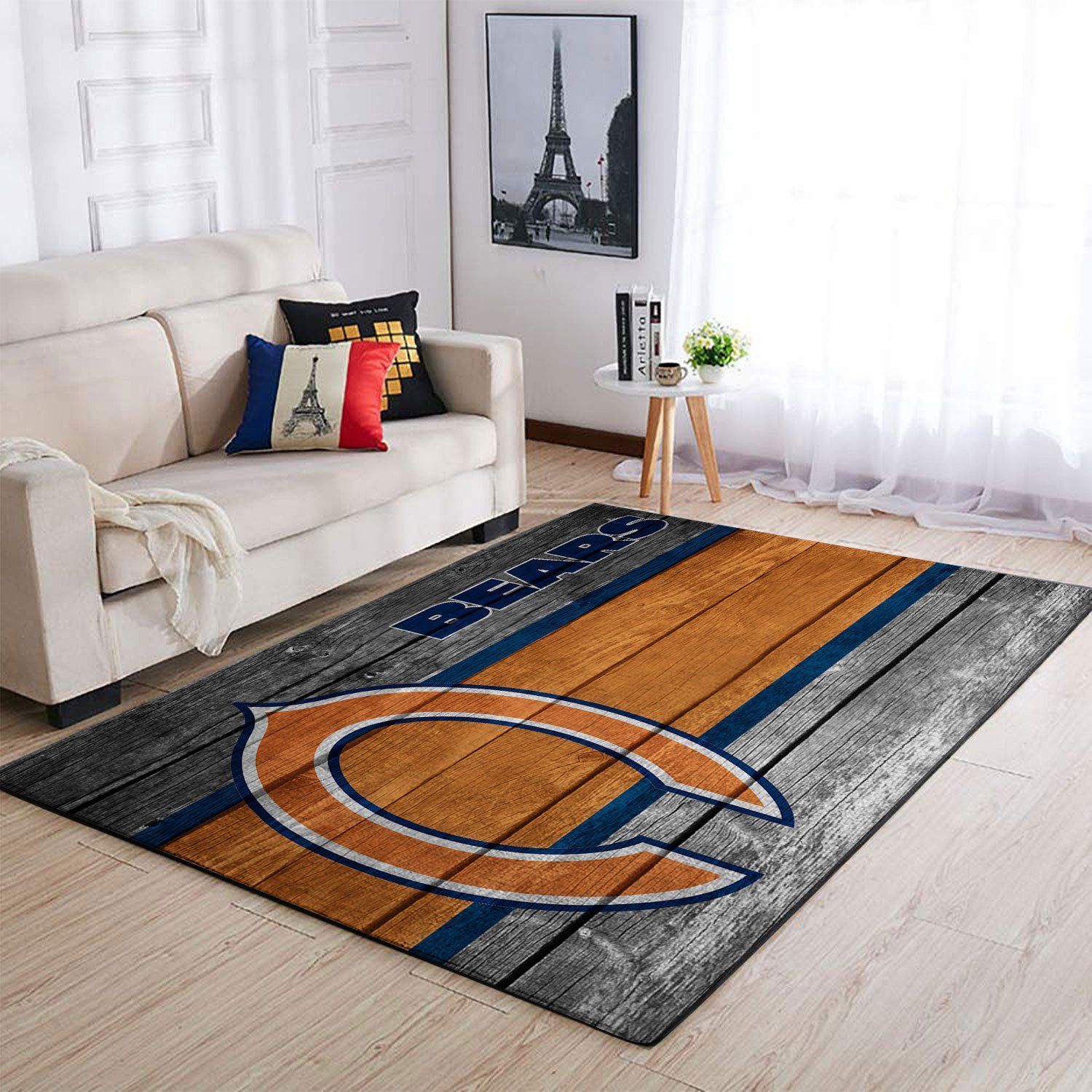 Chicago Bears Nfl Team Logo Wooden Style Style Nice Gift Home Decor Rectangle Area Rug - Indoor Outdoor Rugs