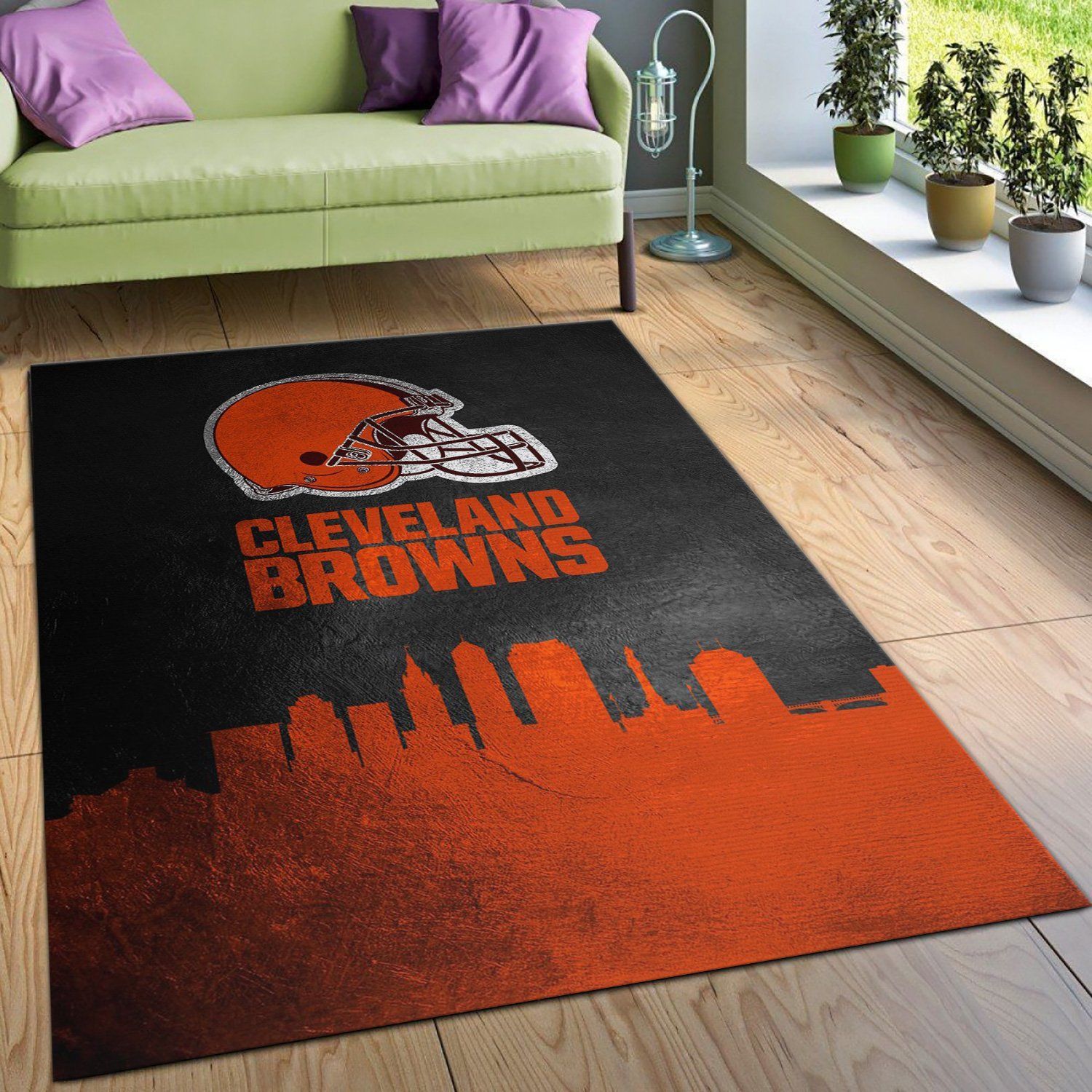 Cleveland Browns Skyline NFL Area Rug Carpet, Bedroom, Family Gift US Decor - Indoor Outdoor Rugs