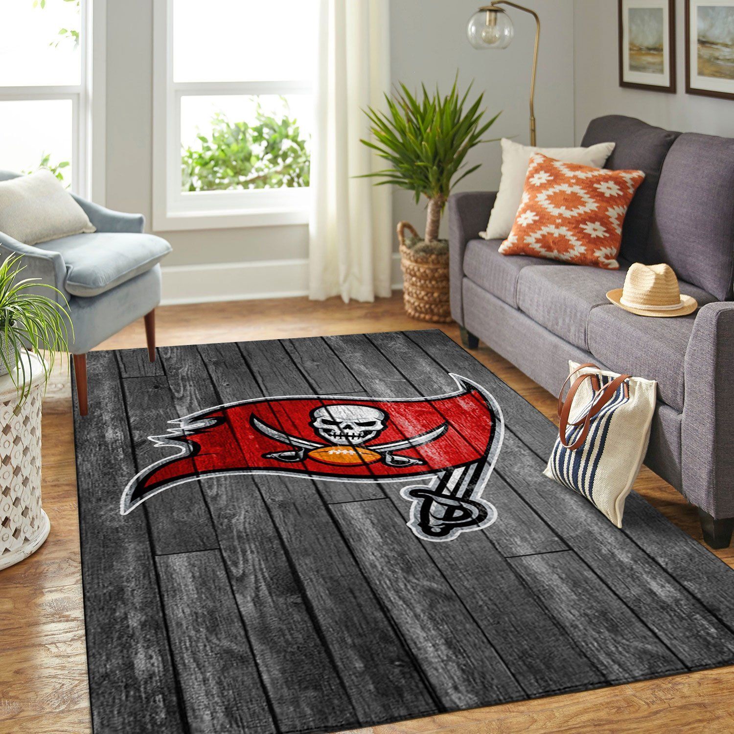 Tampa Bay Buccaneers Nfl Team Logo Grey Wooden Style Style Nice Gift Home Decor Rectangle Area Rug - Indoor Outdoor Rugs