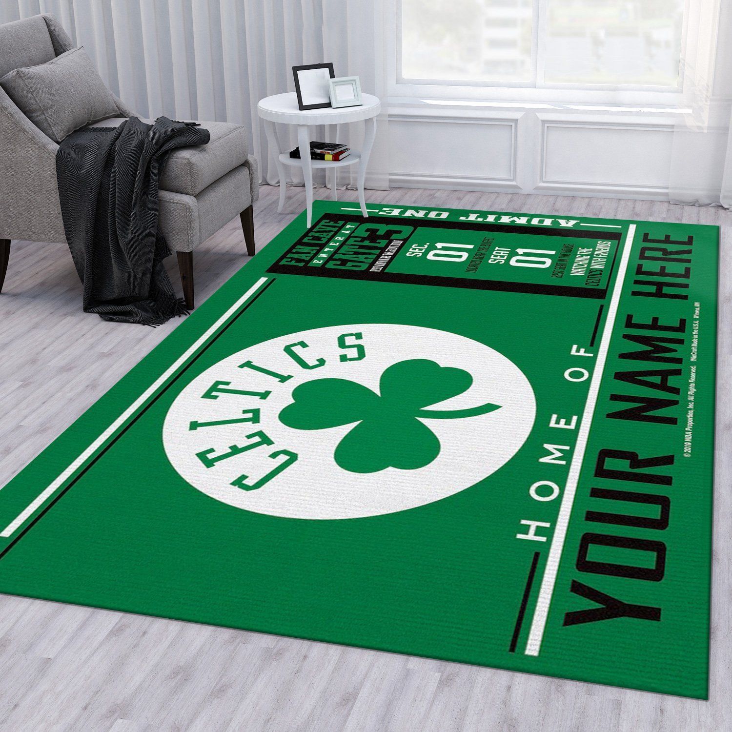 Customizable Boston Celtics Wincraft Personalized NBA Area Rug Living Room Rug US Gift Decor - Indoor Outdoor Rugs