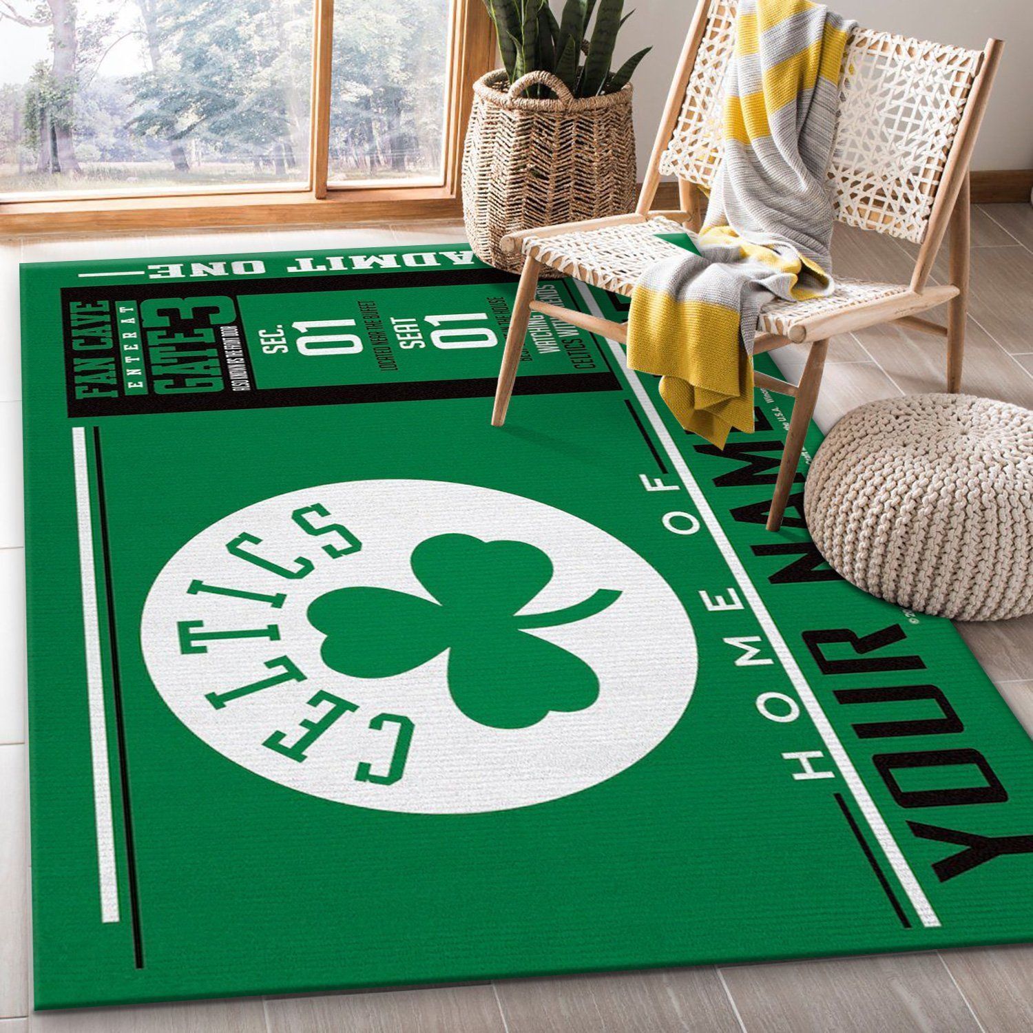 Customizable Boston Celtics Wincraft Personalized NBA Area Rug Living Room Rug US Gift Decor - Indoor Outdoor Rugs