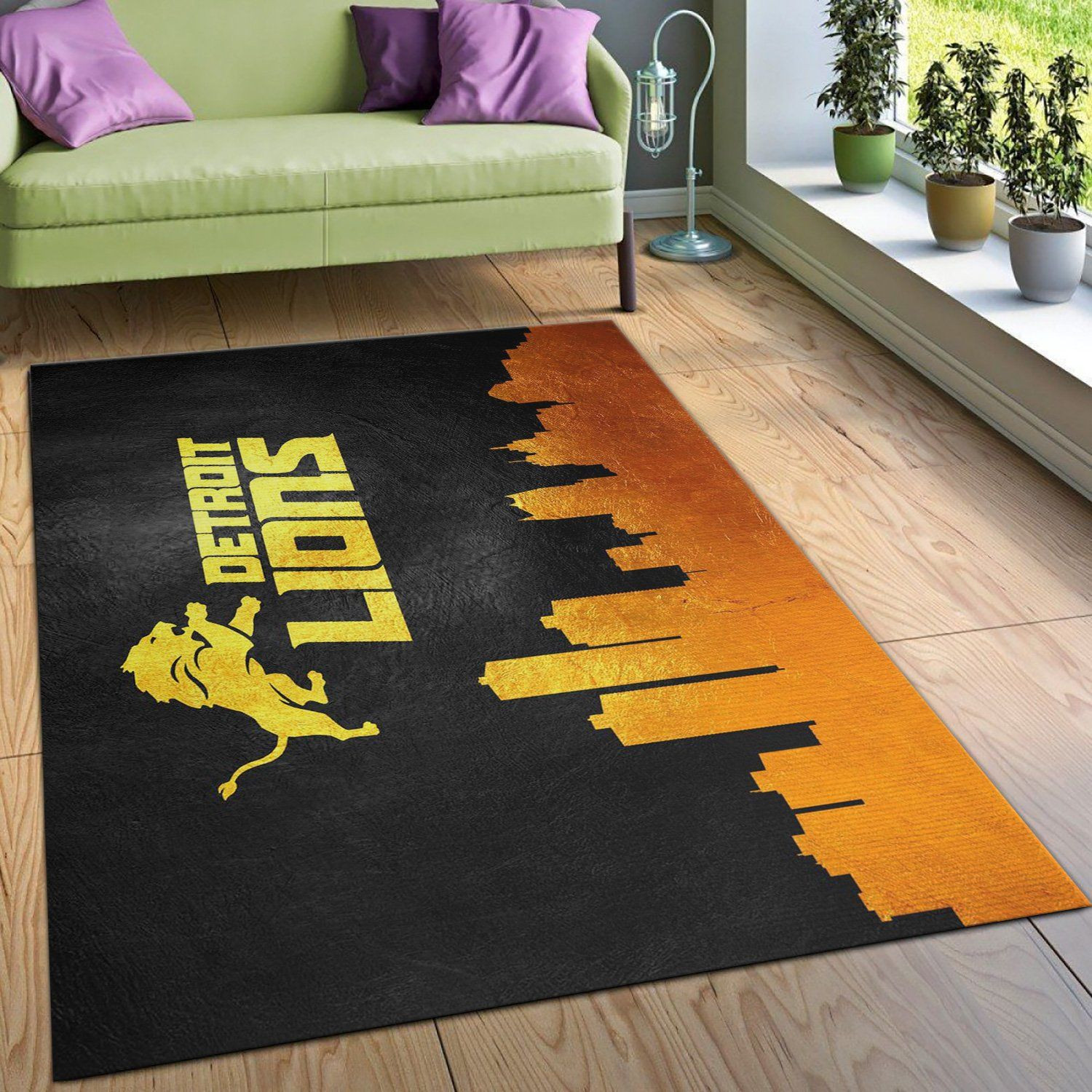 Detroit Lions Skyline NFL Area Rug, Living Room Rug, Home Decor Floor Decor - Indoor Outdoor Rugs