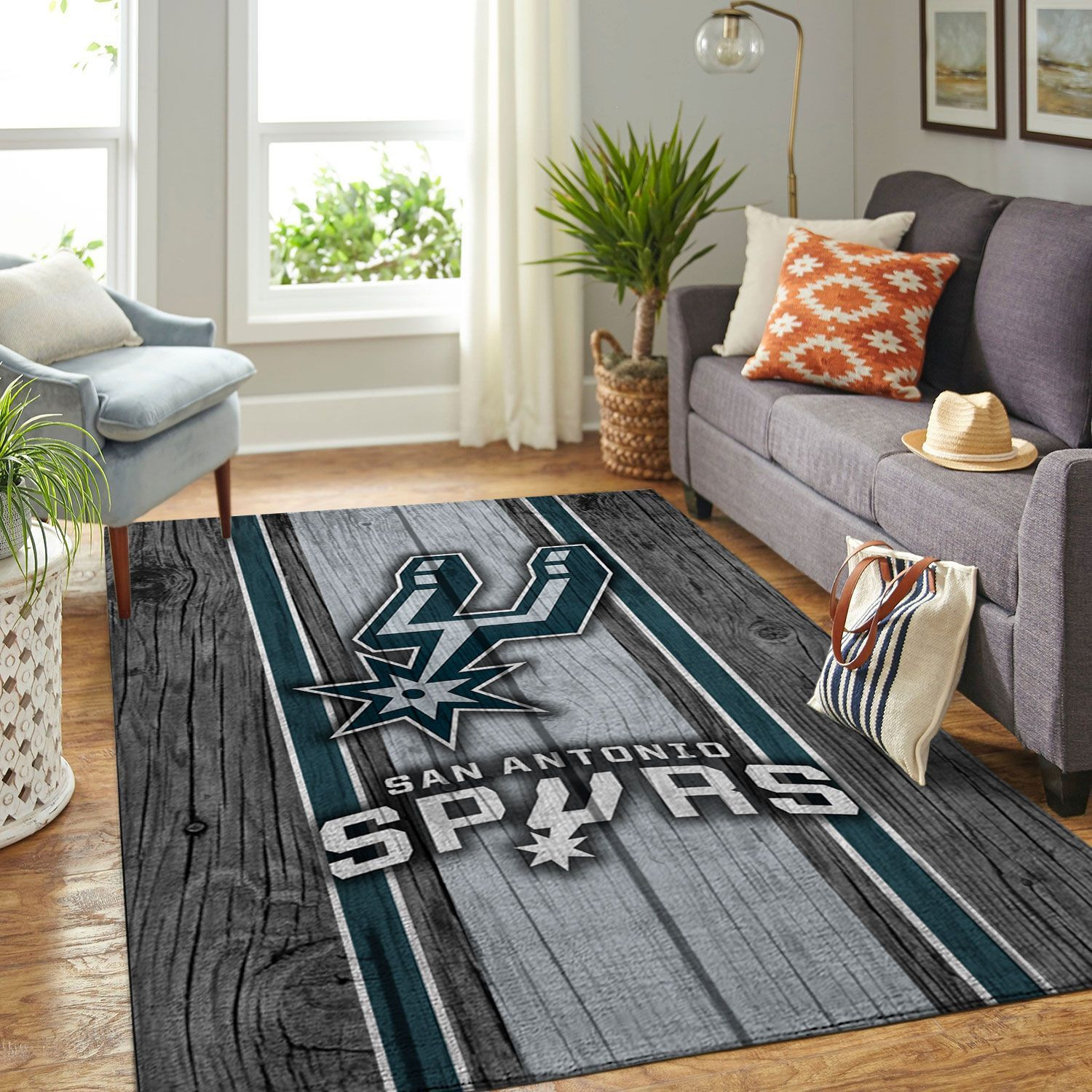 San Antonio Spurs Nba Team Logo Wooden Style Nice Gift Home Decor Rectangle Area Rug - Indoor Outdoor Rugs