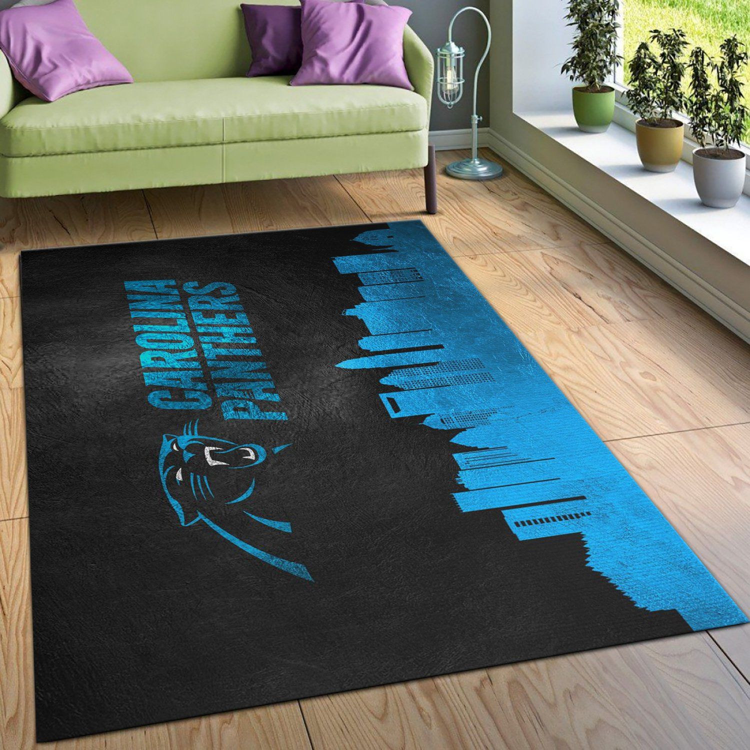 Carolina Panthers Skyline NFL Team Logos Area Rug, Living Room Rug, US Gift Decor - Indoor Outdoor Rugs