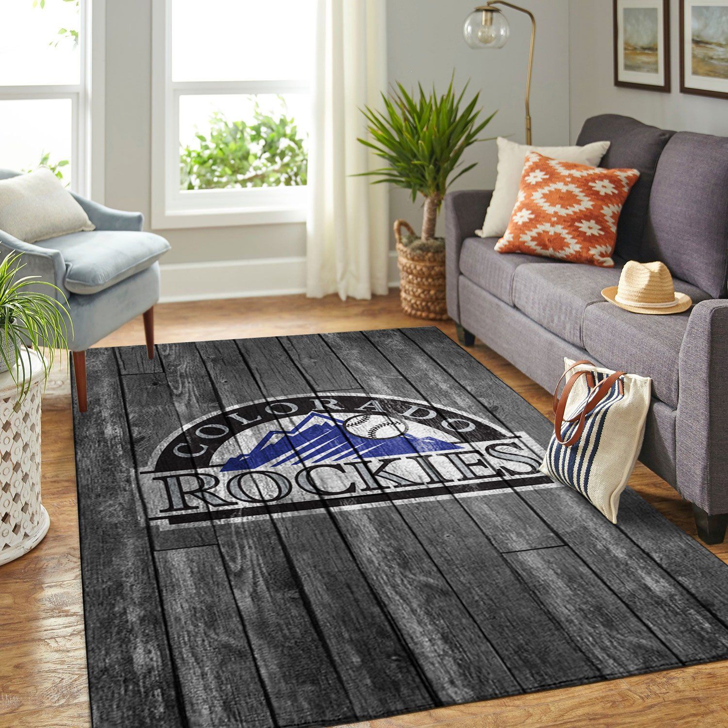 Colorado Rockies Mlb Team Logo Grey Wooden Style Style Nice Gift Home Decor Rectangle Area Rug - Indoor Outdoor Rugs