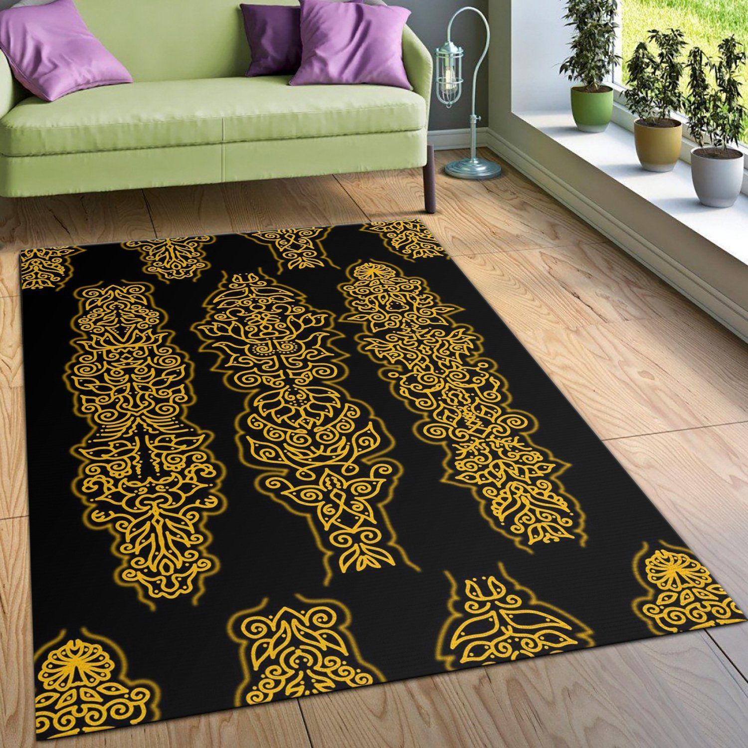 Gold And Black Symmetry Area Rug Carpet, Kitchen Rug, US Gift Decor - Indoor Outdoor Rugs