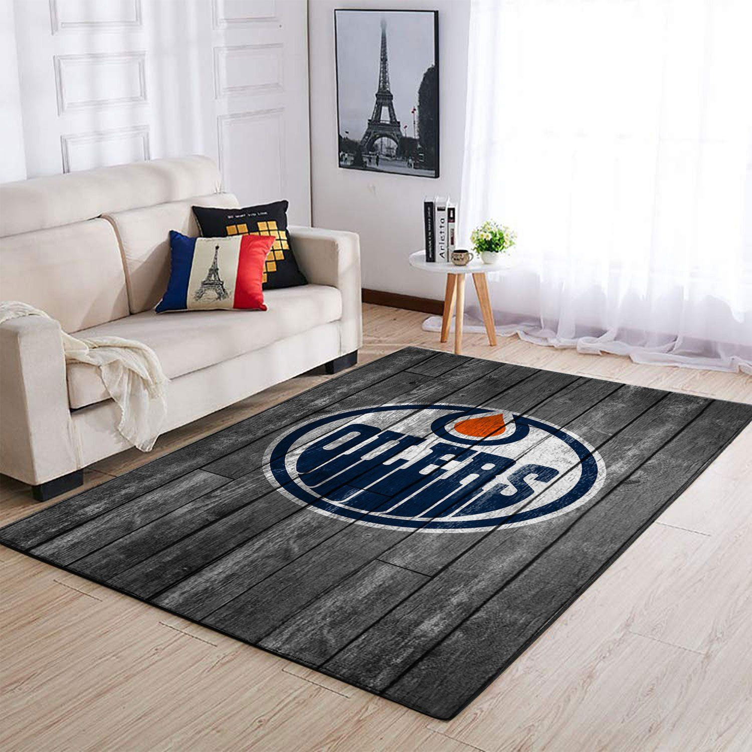 Edmonton Oilers Nhl Team Logo Grey Wooden Style Nice Gift Home Decor Rectangle Area Rug - Indoor Outdoor Rugs