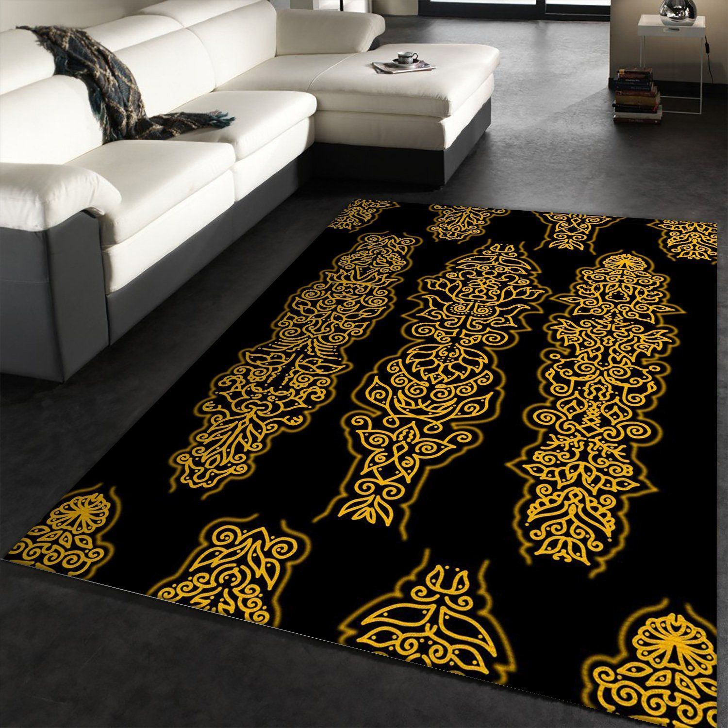 Gold And Black Symmetry Area Rug Carpet, Kitchen Rug, US Gift Decor - Indoor Outdoor Rugs