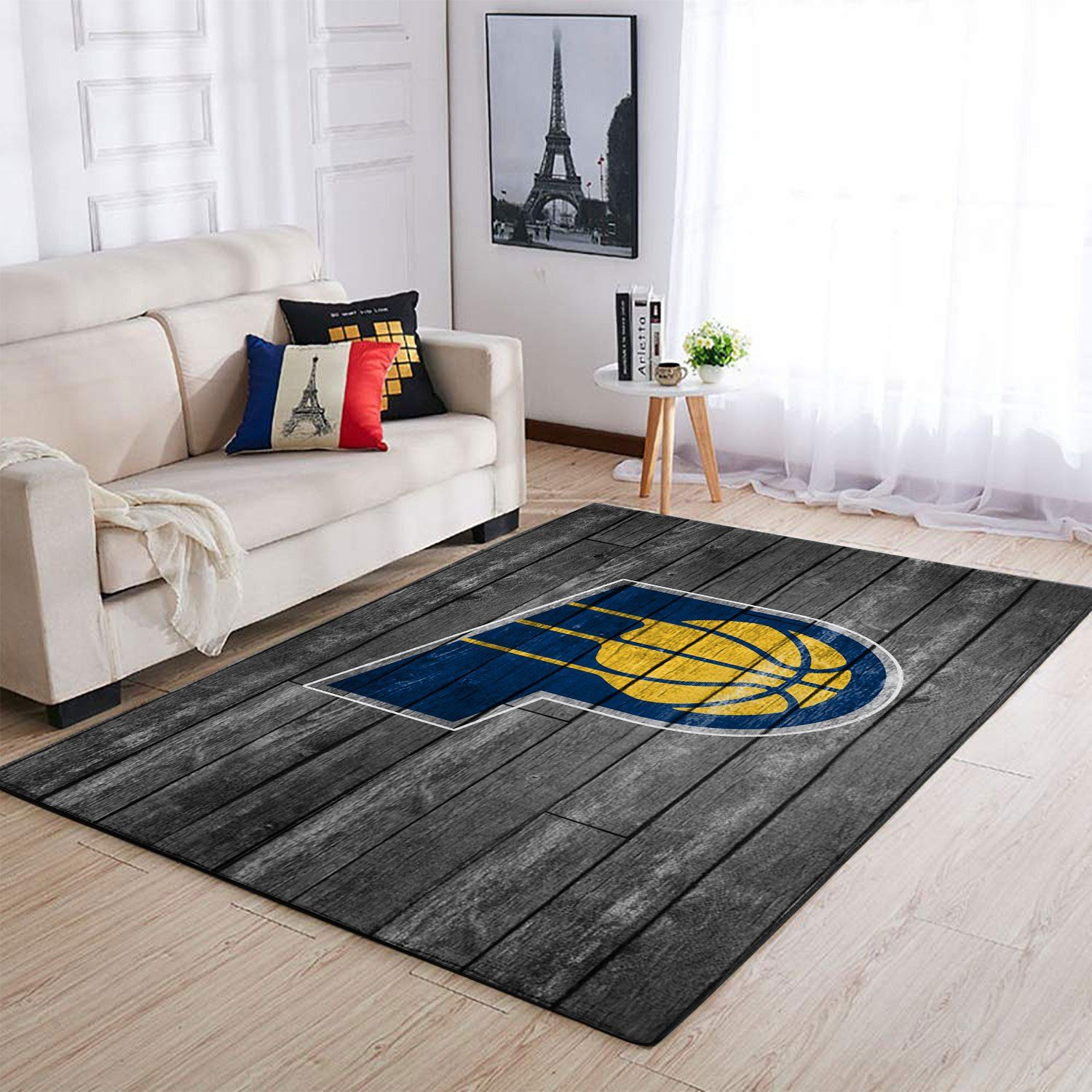 Indiana Pacers Nba Team Logo Grey Wooden Style Nice Gift Home Decor Rectangle Area Rug - Indoor Outdoor Rugs