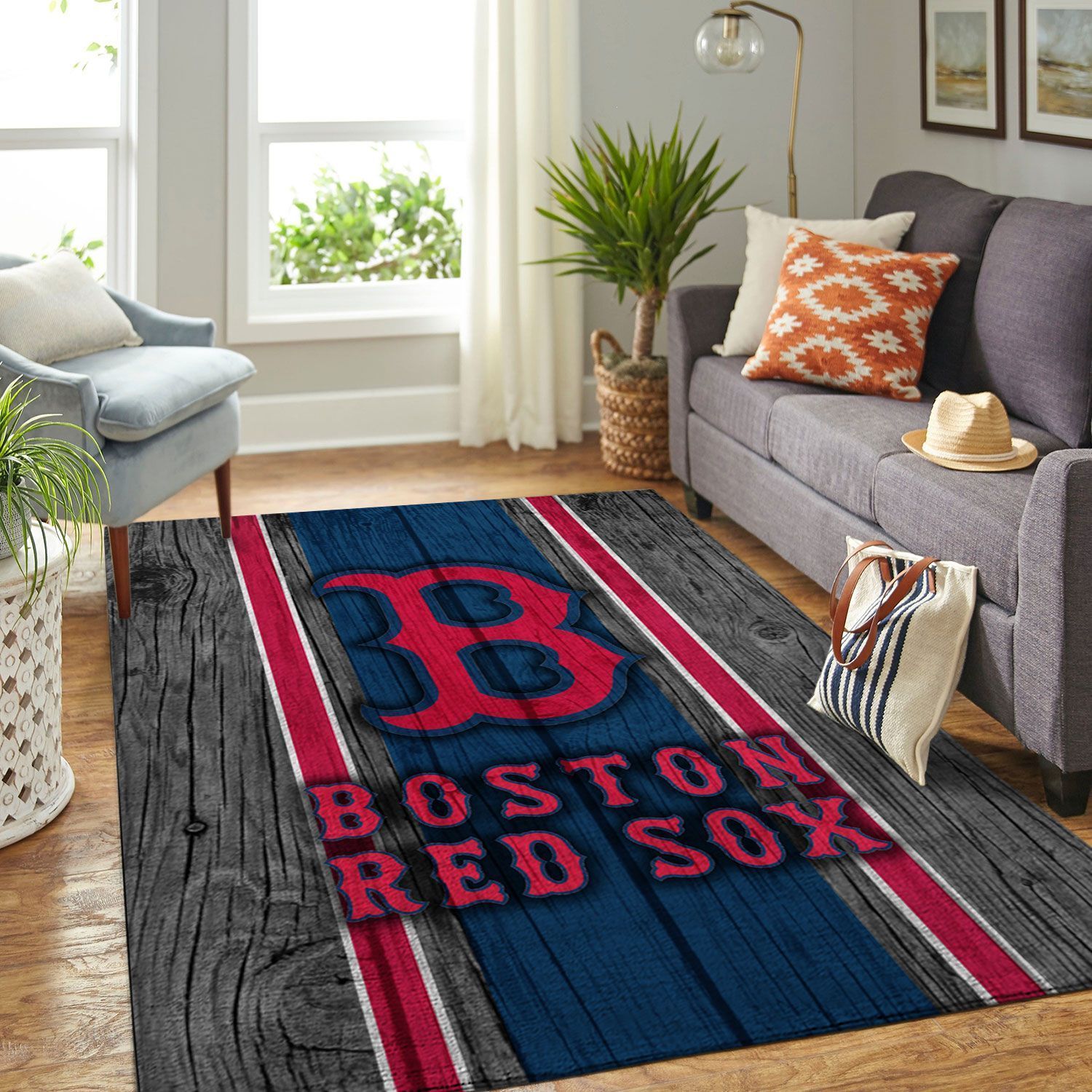 Boston Red Sox Mlb Team Logo Wooden Style Style Nice Gift Home Decor Rectangle Area Rug - Indoor Outdoor Rugs