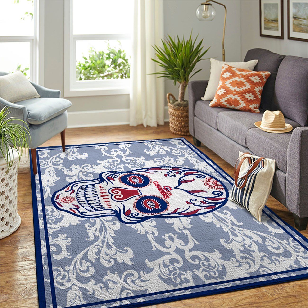 Montr Al Canadiens Nhl Team Logo Skull Flower Style Nice Gift Home Decor Rectangle Area Rug - Indoor Outdoor Rugs