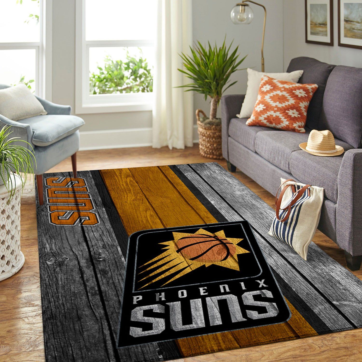 Phoenix Suns Nba Team Logo Wooden Style Nice Gift Home Decor Rectangle Area Rug - Indoor Outdoor Rugs