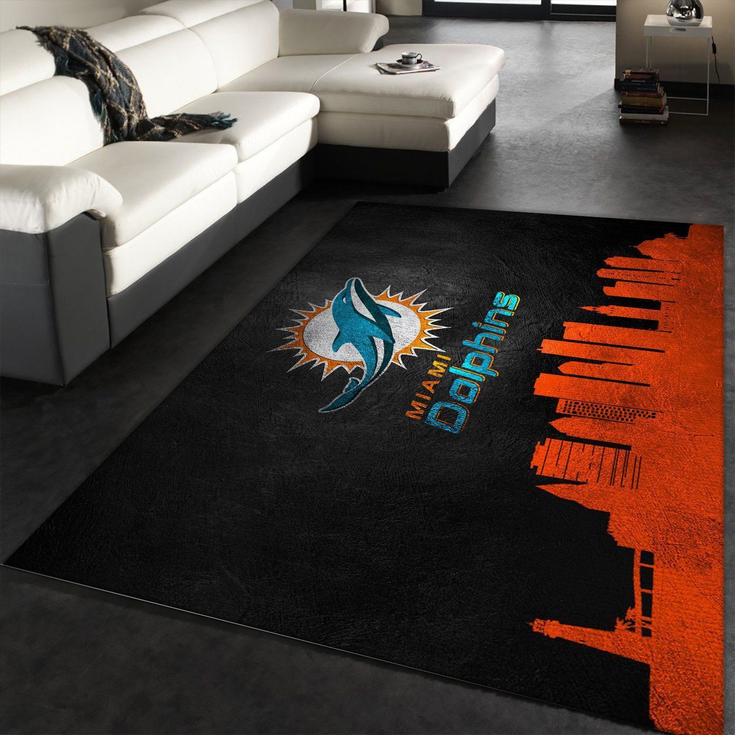 Miami Dolphins Skyline NFL Area Rug, Kitchen Rug, US Gift Decor - Indoor Outdoor Rugs