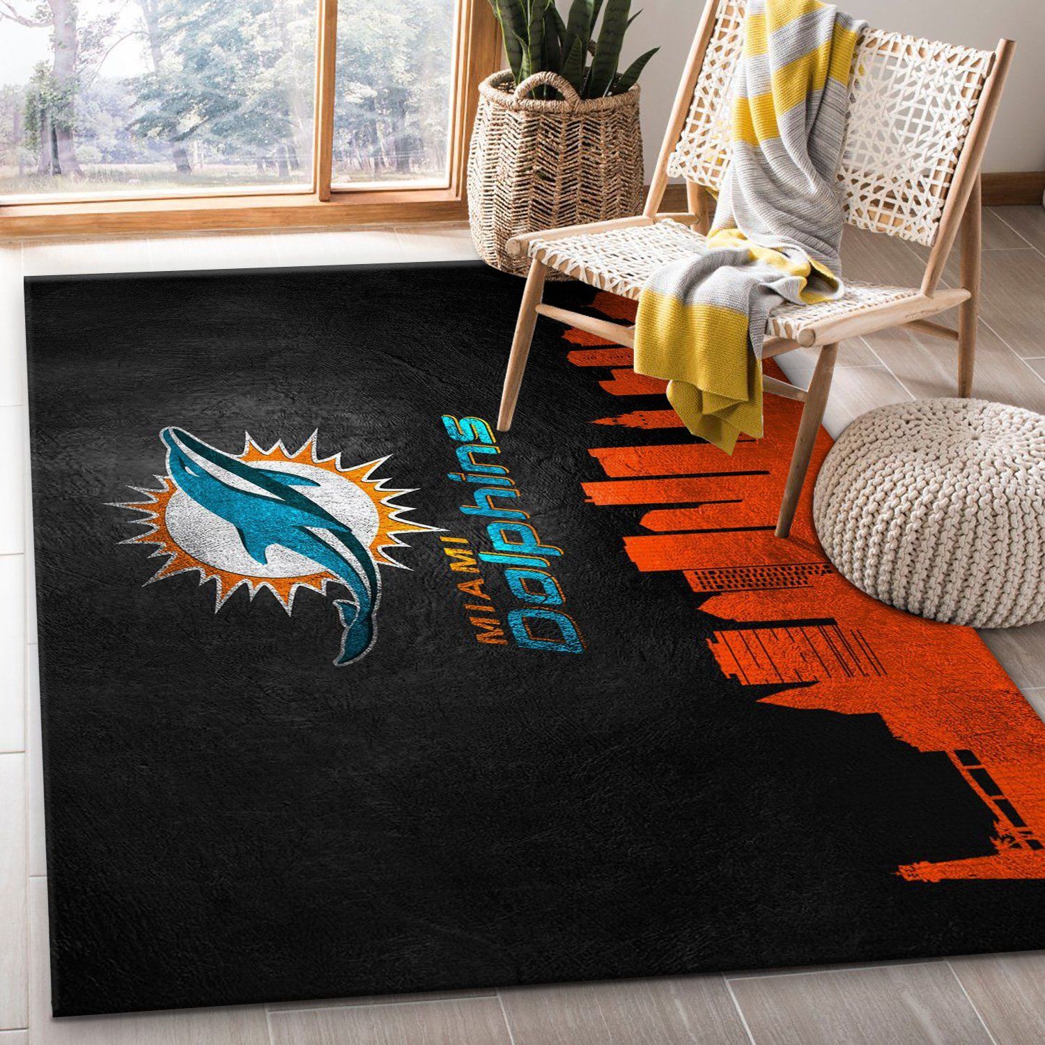 Miami Dolphins Skyline NFL Area Rug, Kitchen Rug, US Gift Decor - Indoor Outdoor Rugs