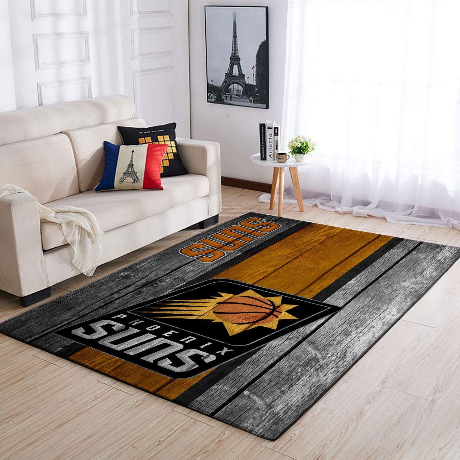 Phoenix Suns Nba Team Logo Wooden Style Nice Gift Home Decor Rectangle Area Rug - Indoor Outdoor Rugs