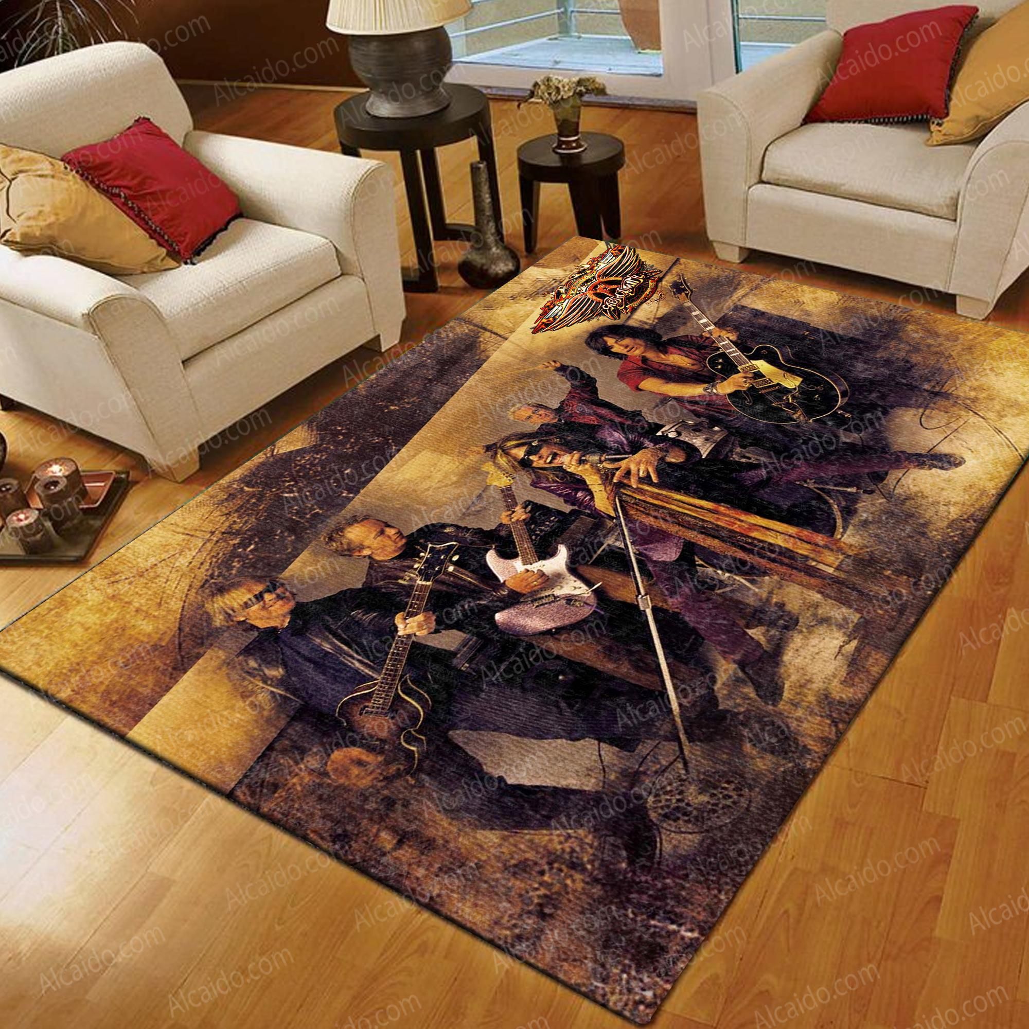 Aerosmith Performing American Rock Band Steven Singing Vintage Living Room Music Band Area Rugs,  Kitchen Rug,  US Gift Decor - Indoor Outdoor Rugs