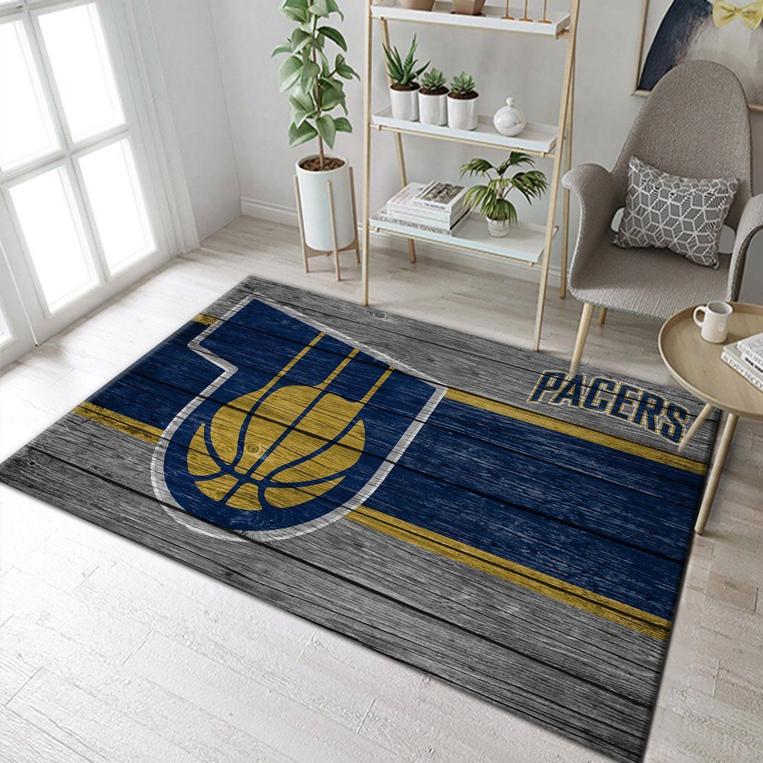 Indiana Pacers NBA Team Logo Wooden Style Nice Gift Home Decor Rectangle Area Rug - Indoor Outdoor Rugs