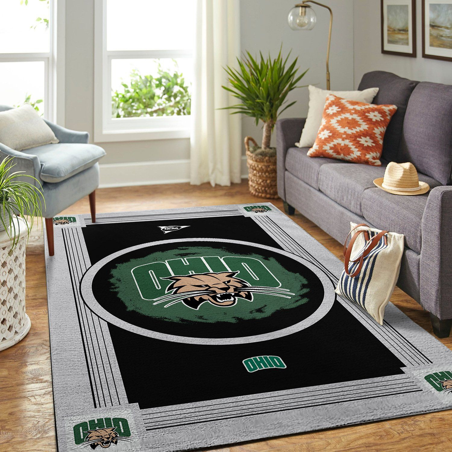 Ohio Bobcats Ncaa Team Logo Nice Gift Home Decor Rectangle Area Rug - Indoor Outdoor Rugs