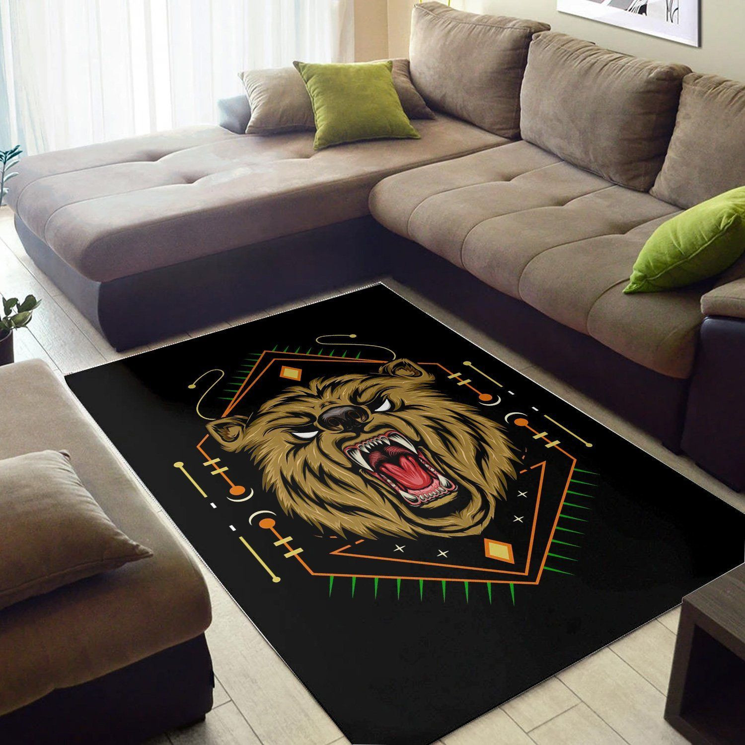 Bear Head Illustration  Living Room Area Rug, Room Decor, Floor Decor Home Decor - Indoor Outdoor Rugs