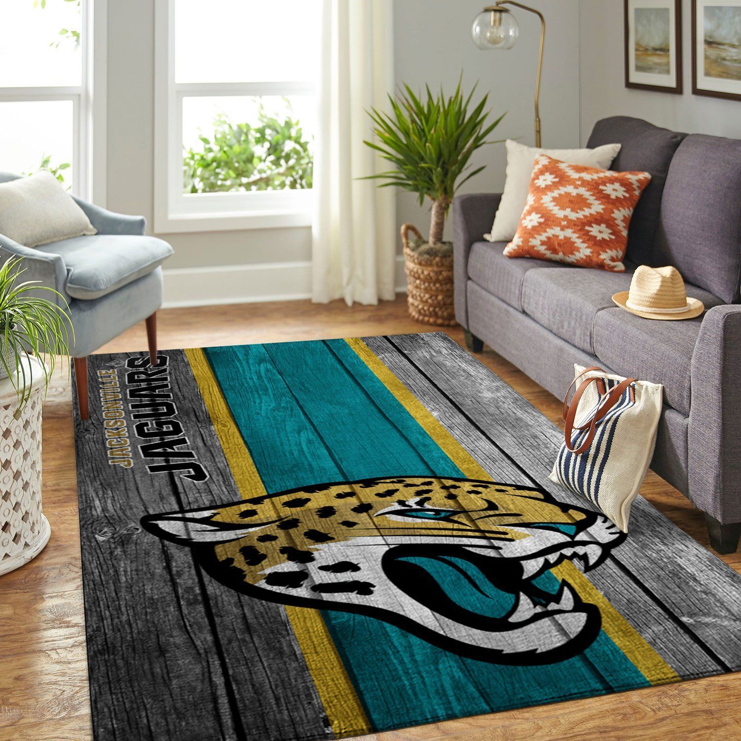 Jacksonville Jaguars Nfl Team Logo Wooden Style Style Nice Gift Home Decor Rectangle Area Rug - Indoor Outdoor Rugs