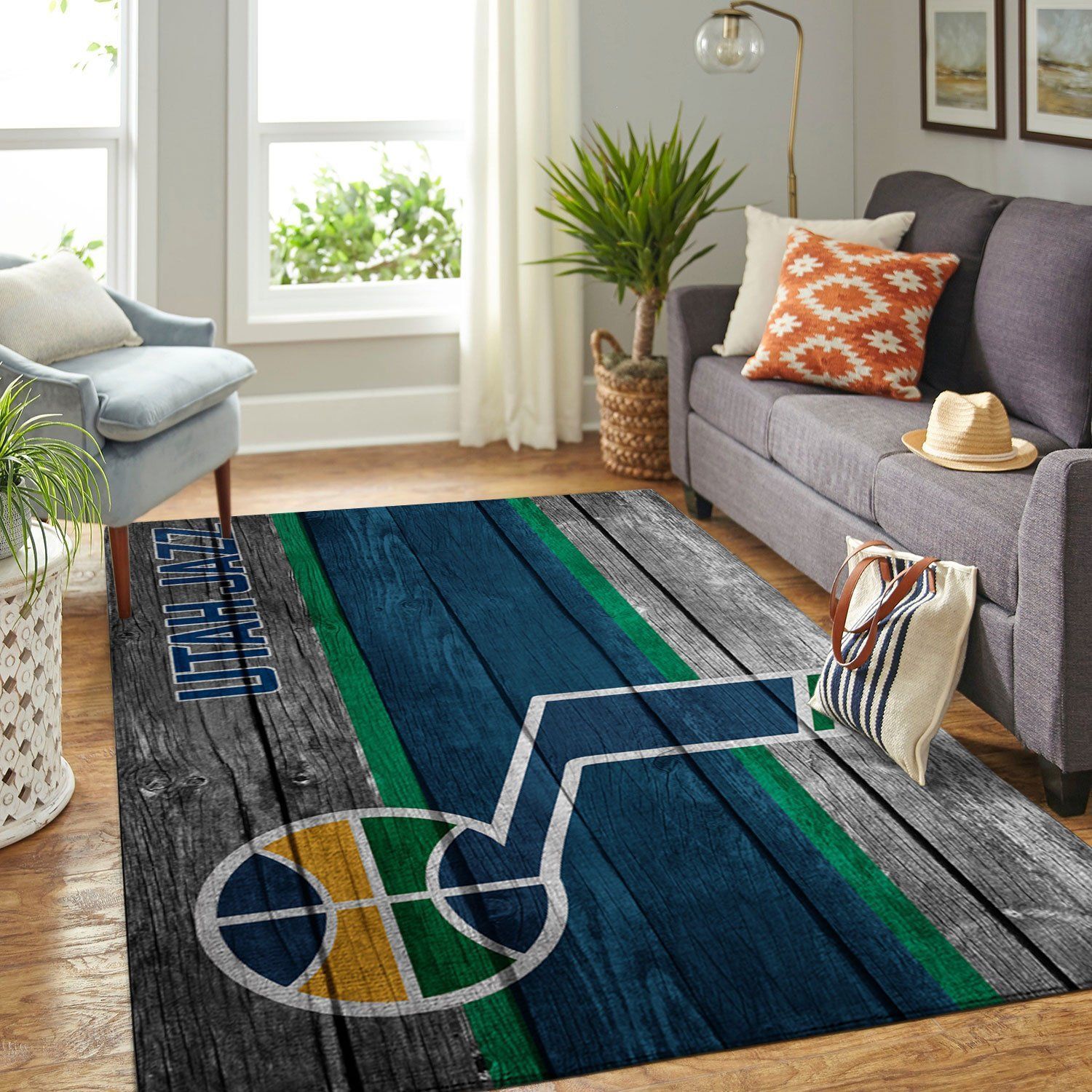 Utah Jazz Nba Team Logo Wooden Style Nice Gift Home Decor Rectangle Area Rug - Indoor Outdoor Rugs