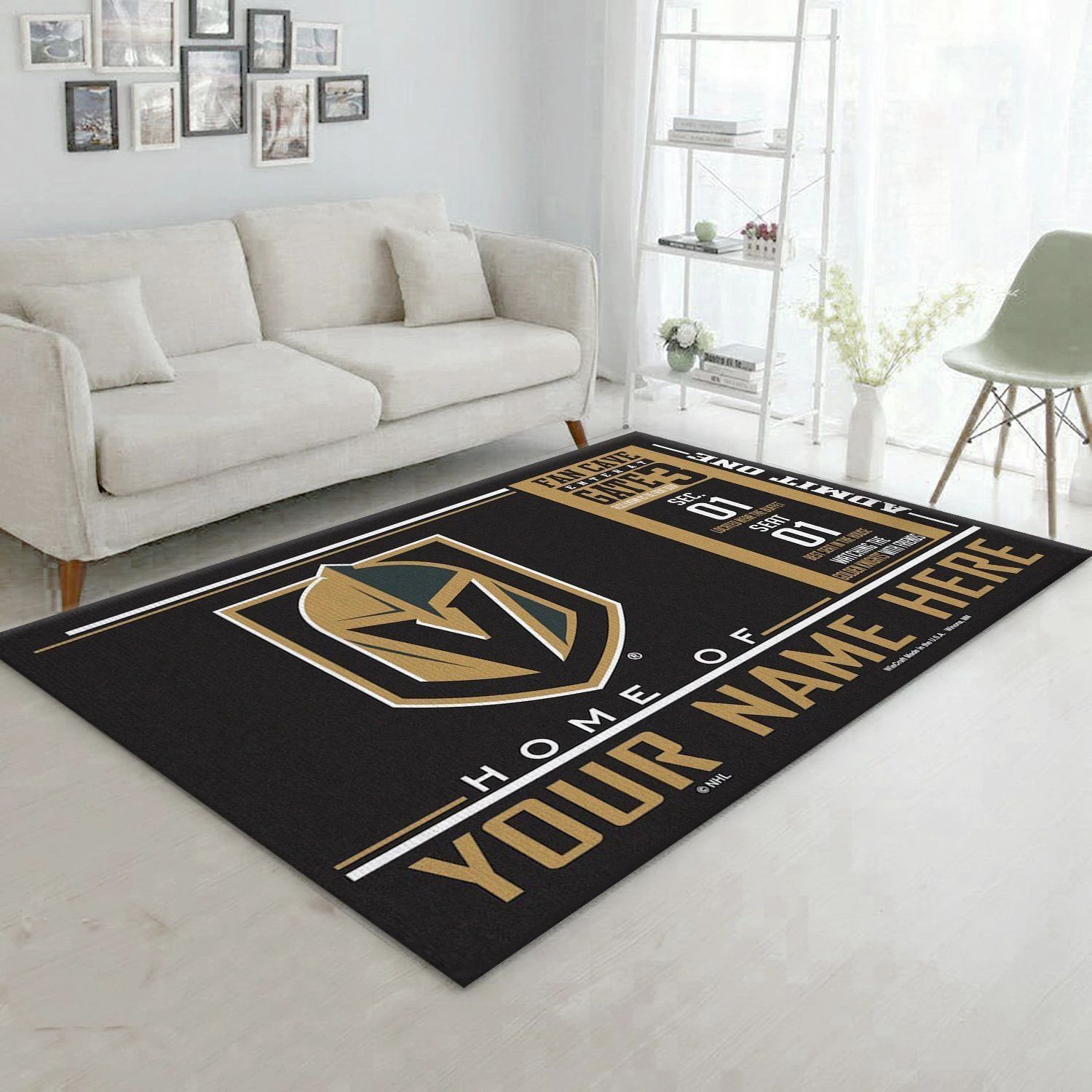 Customizable Vegas Golden Knights Wincraft Personalized NHL Rug Bedroom Rug Halloween Gift - Indoor Outdoor Rugs