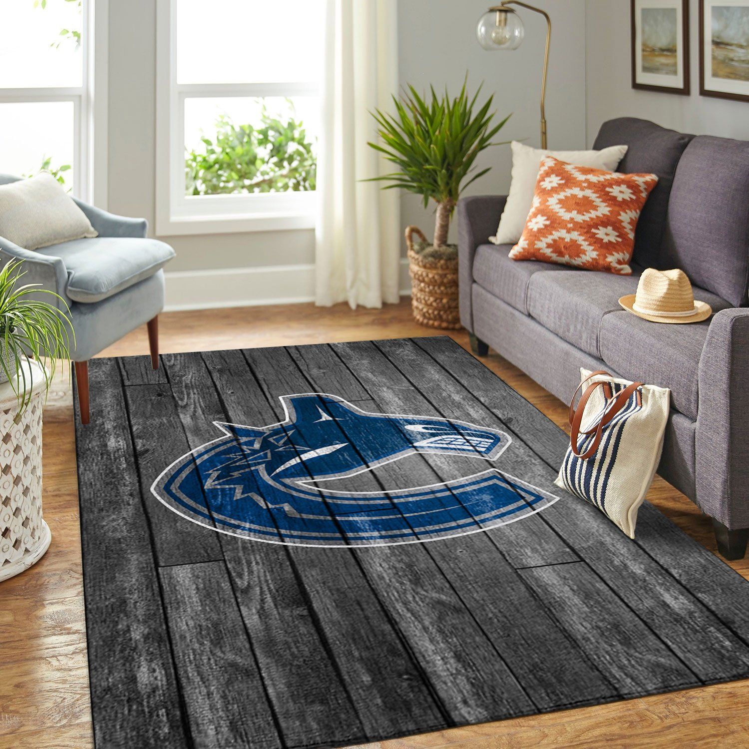 Vancouver Canucks Nhl Team Logo Grey Wooden Style Nice Gift Home Decor Rectangle Area Rug - Indoor Outdoor Rugs