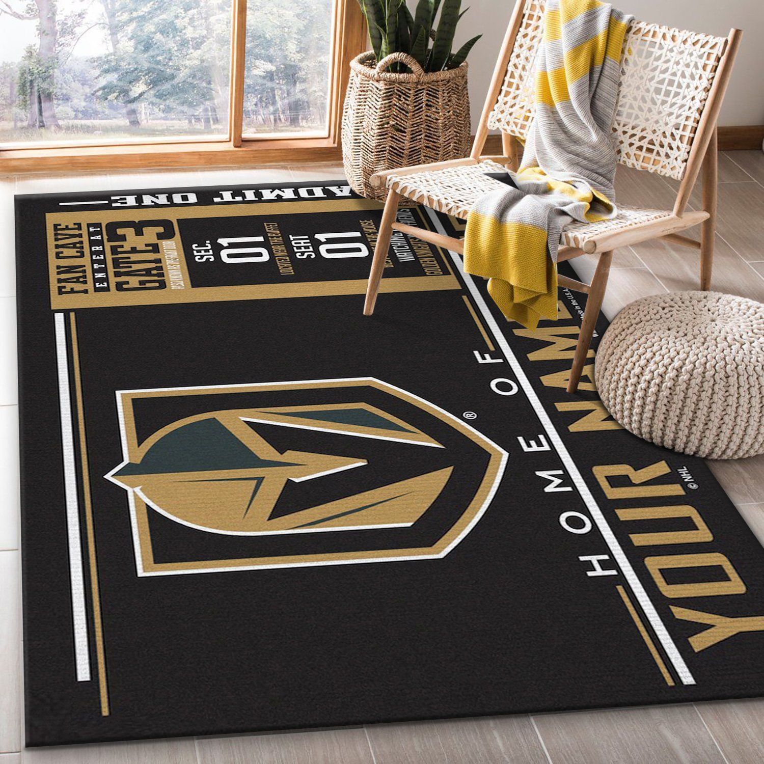 Customizable Vegas Golden Knights Wincraft Personalized NHL Rug Bedroom Rug Halloween Gift - Indoor Outdoor Rugs