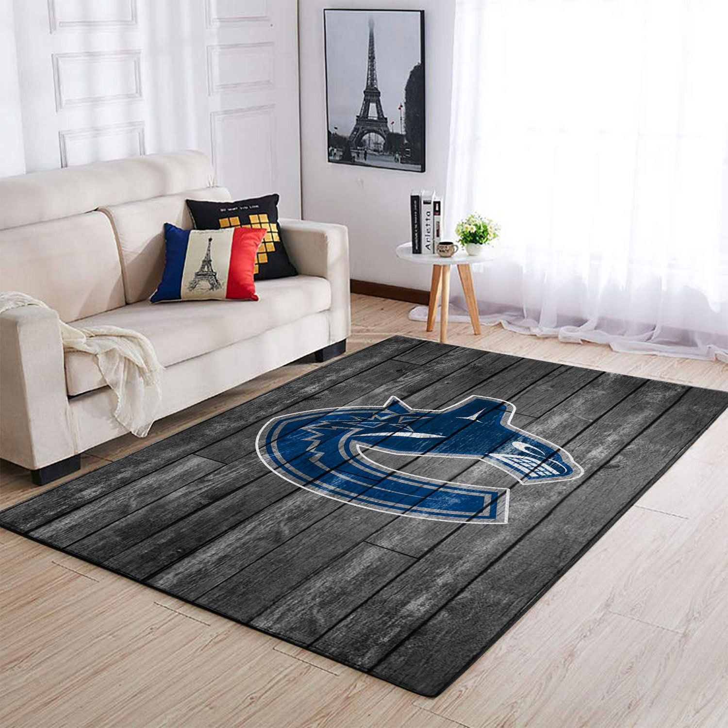 Vancouver Canucks Nhl Team Logo Grey Wooden Style Nice Gift Home Decor Rectangle Area Rug - Indoor Outdoor Rugs